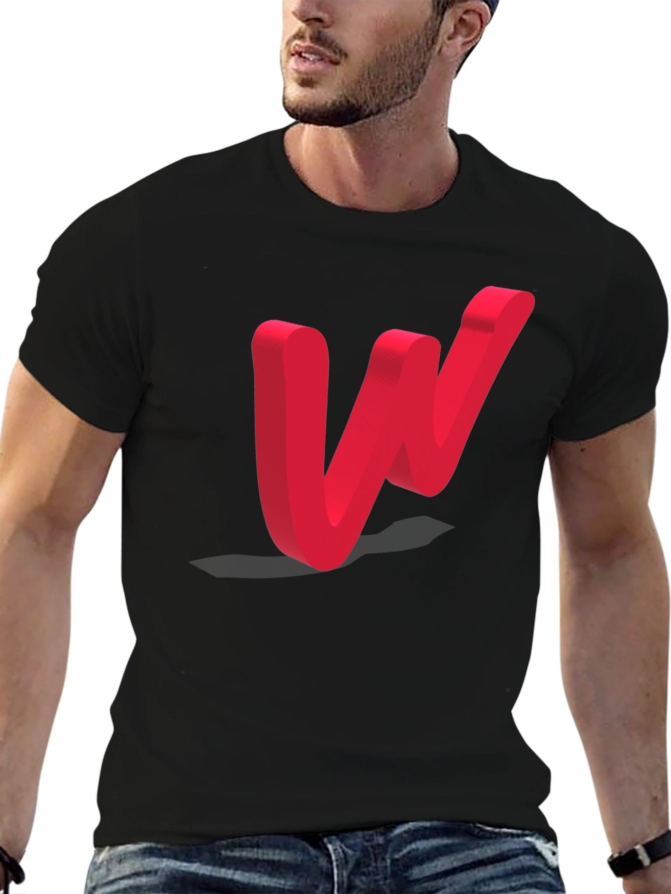 Modern Red Letter W Black T-Shirt