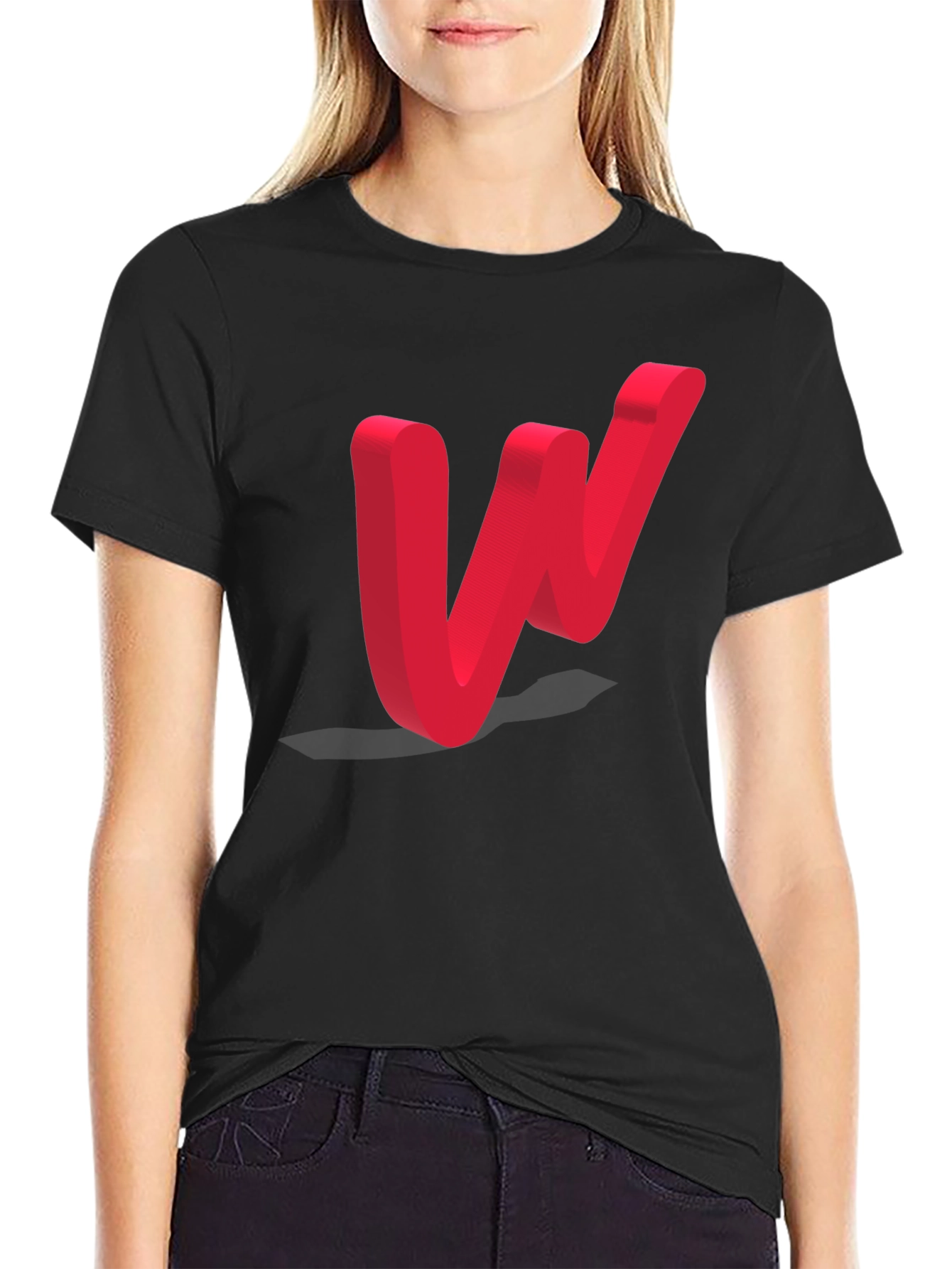 Modern Red Letter W Black T-Shirt
