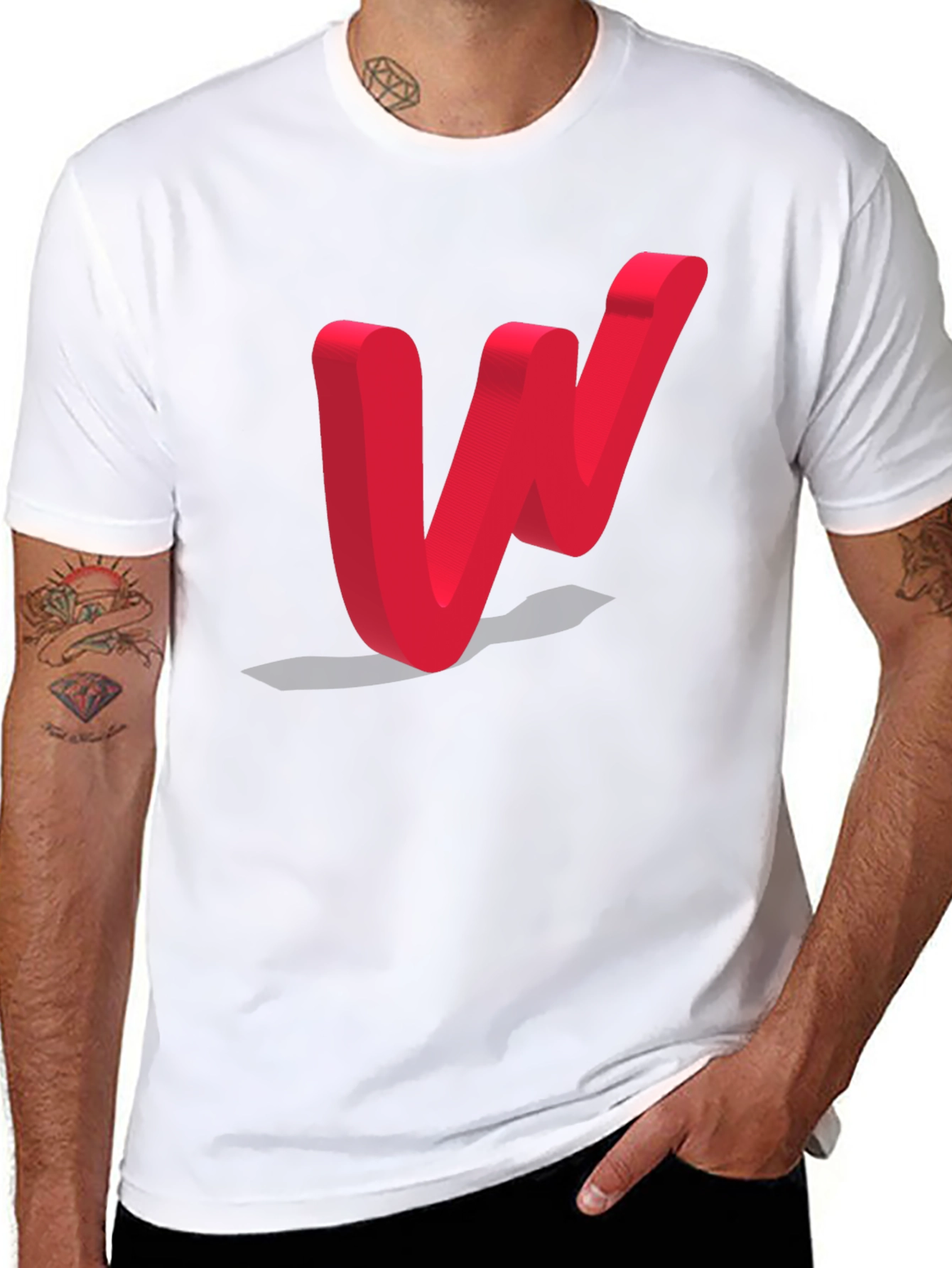 Modern Red Letter W Black T-Shirt