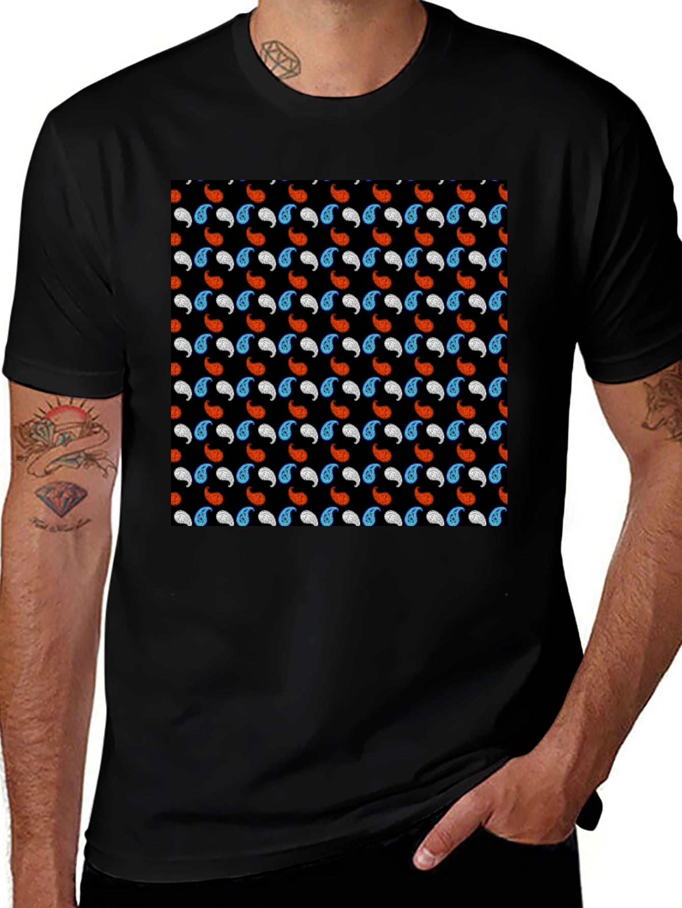 Paisley Pattern Mens Black T-Shirt