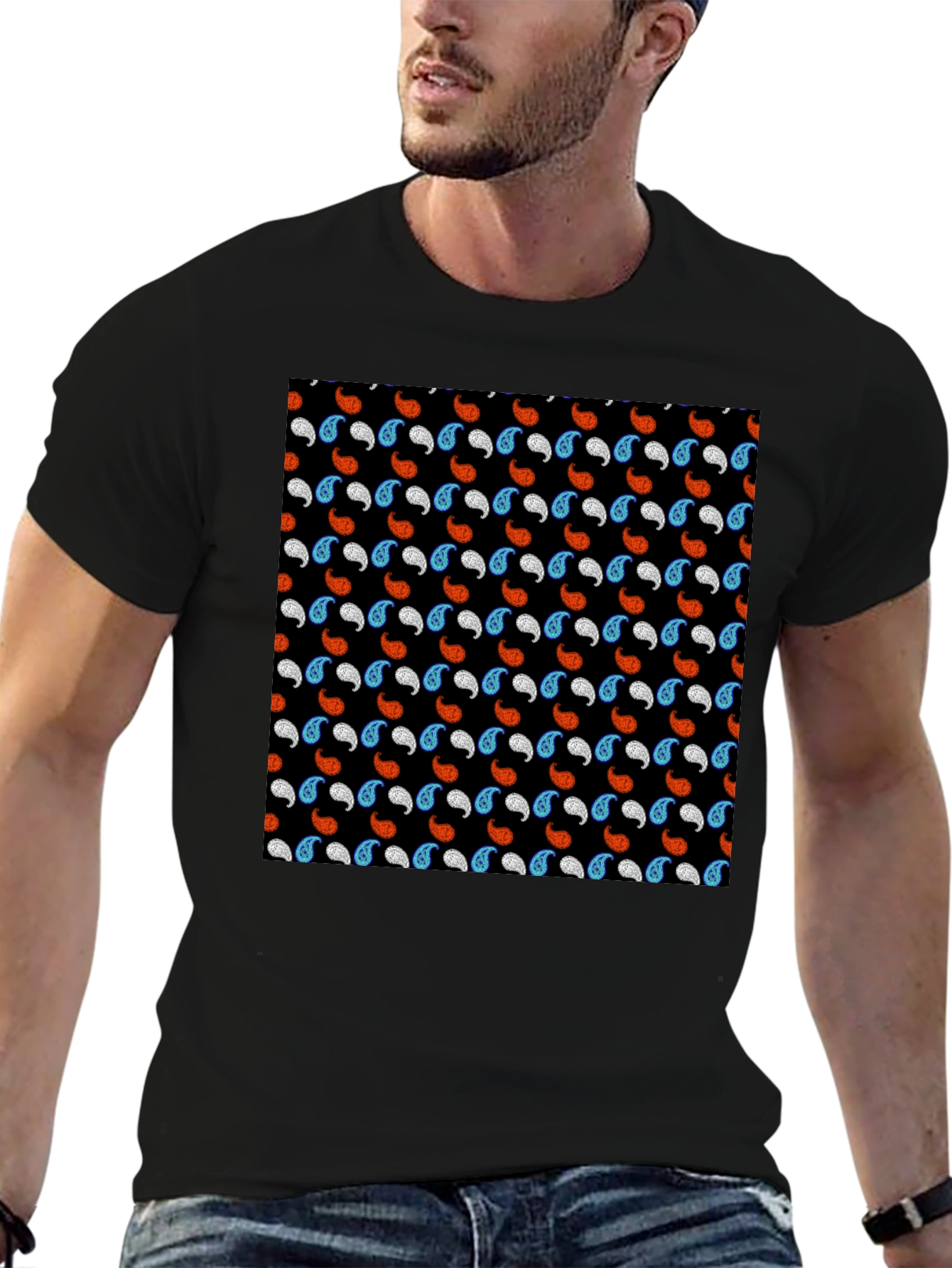 Paisley Pattern Mens Black T-Shirt