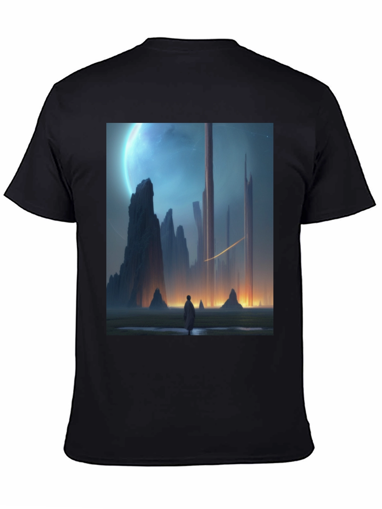 Sci-Fi Landscape Graphic Tee - Mens Black T-Shirt