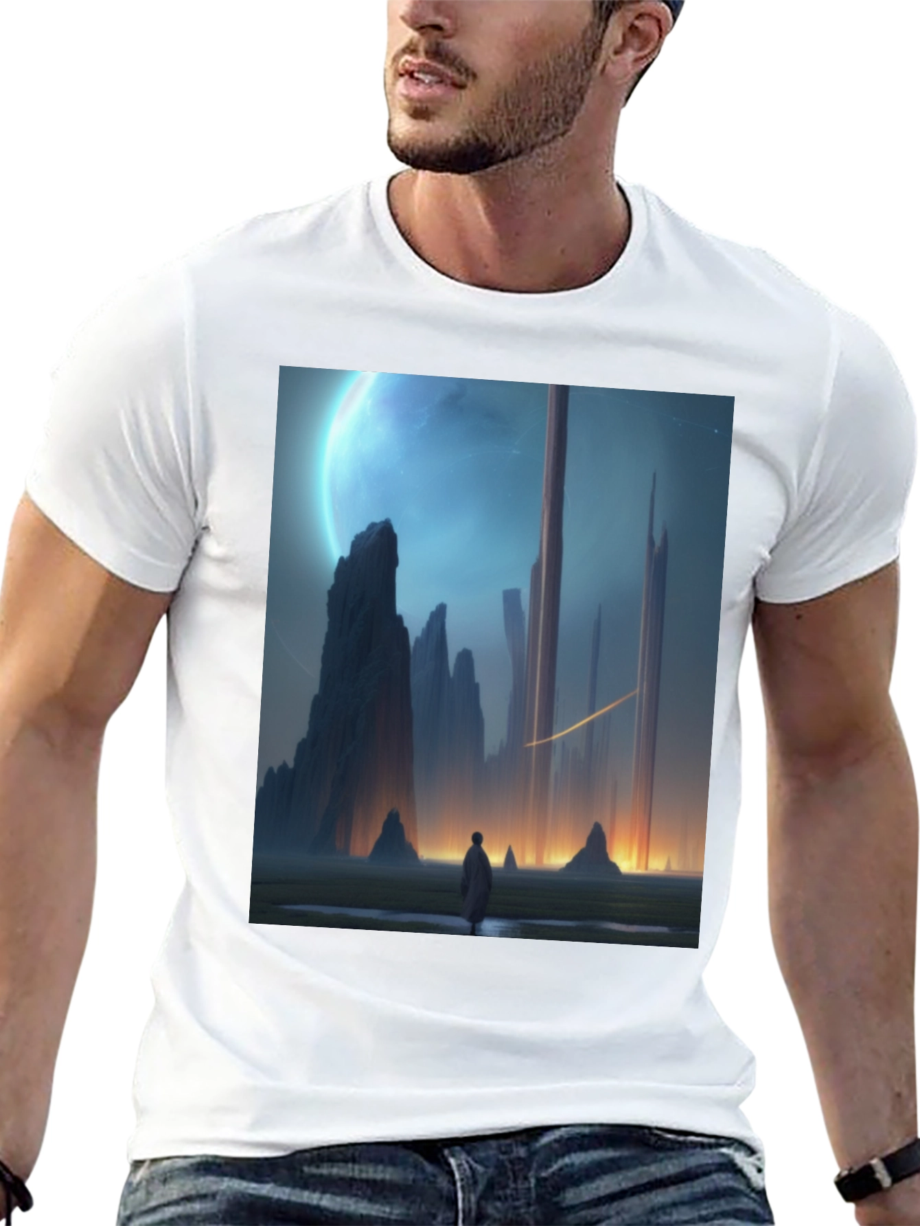 Sci-Fi Landscape Graphic Tee - Mens Black T-Shirt