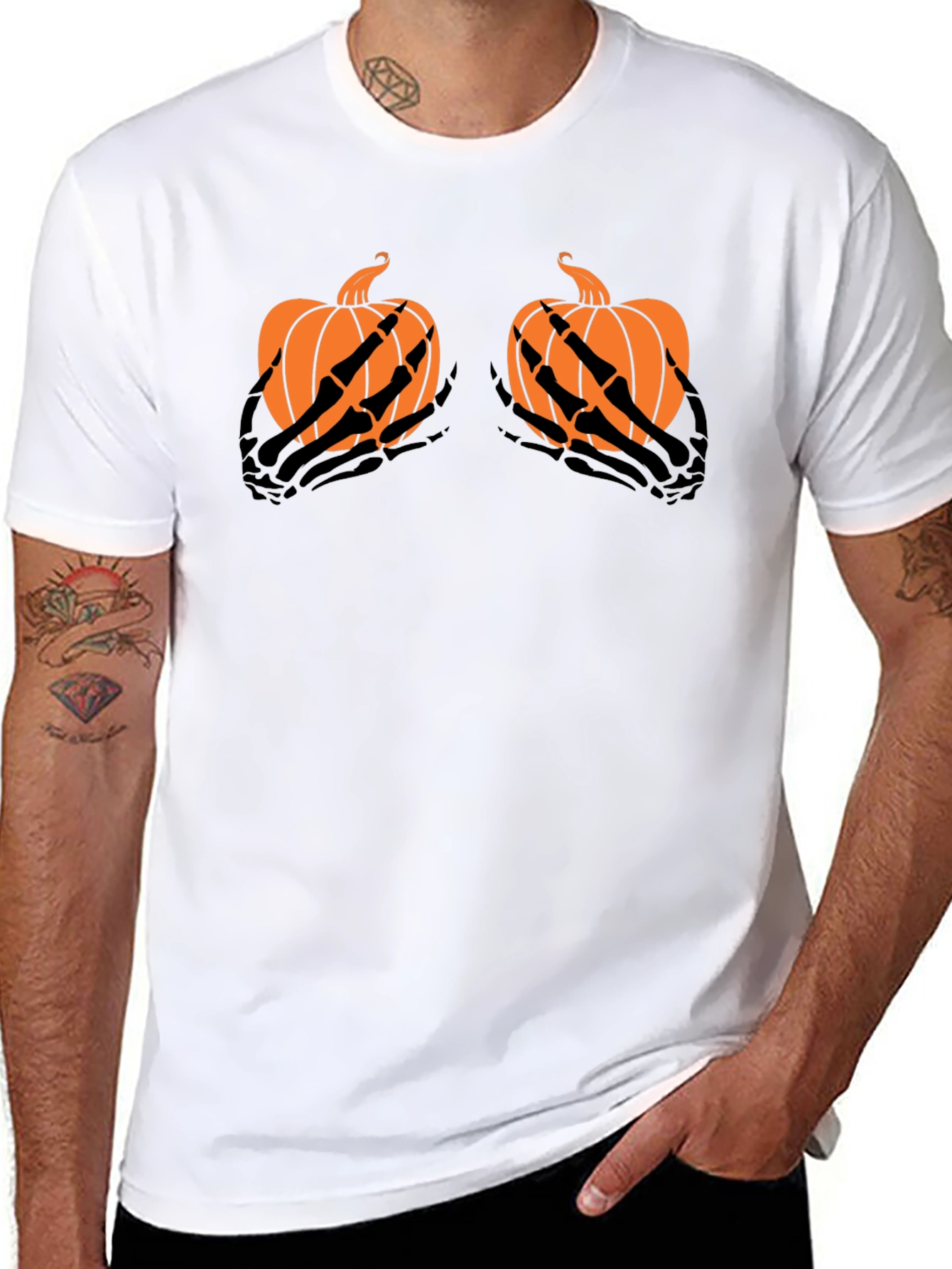Halloween Pumpkin Skeleton Hands T-Shirt