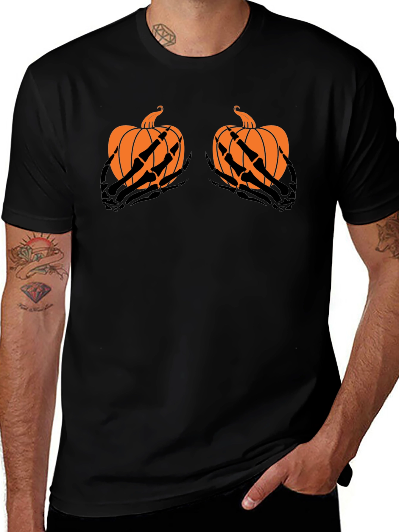 Halloween Pumpkin Skeleton Hands T-Shirt
