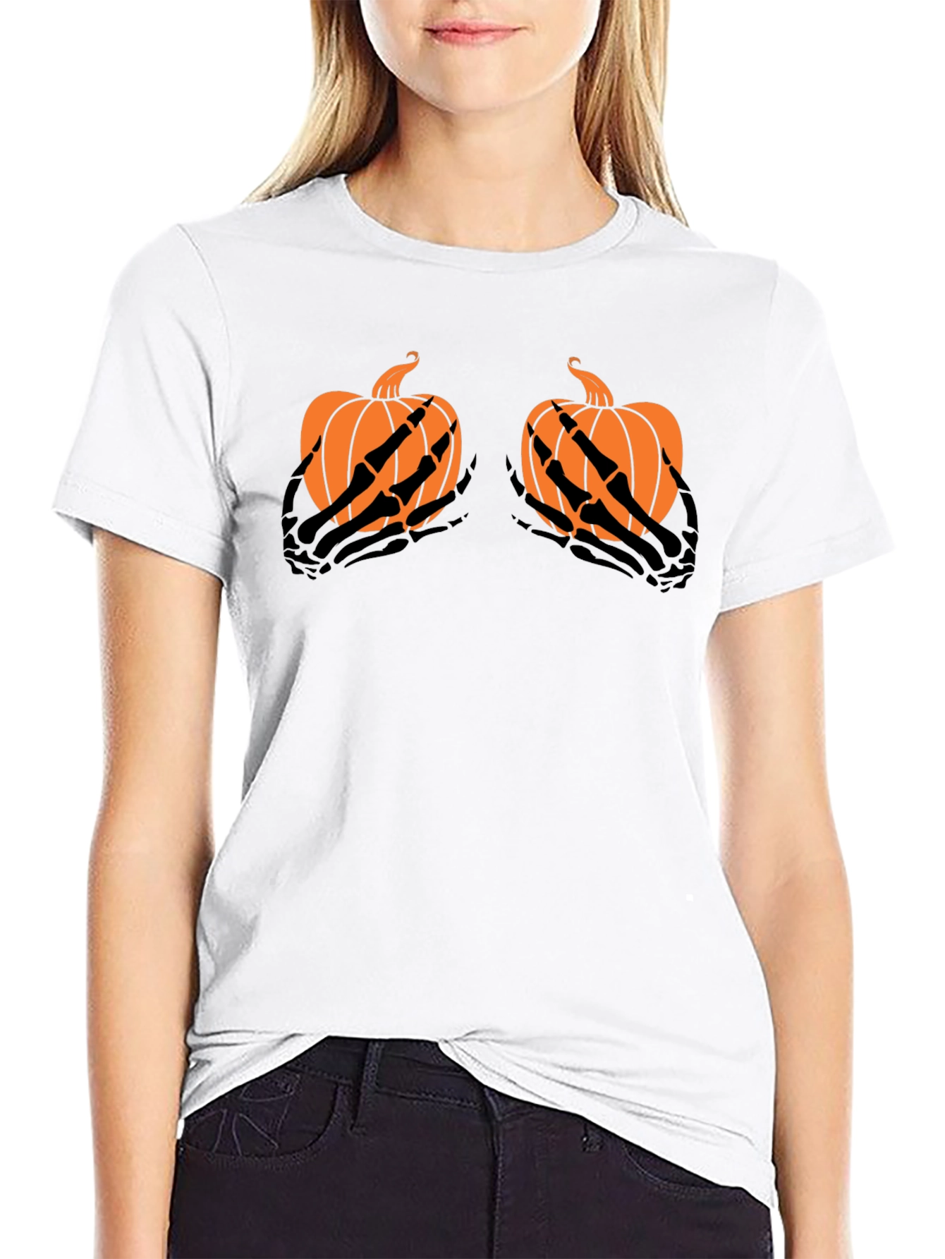 Halloween Pumpkin Skeleton Hands T-Shirt