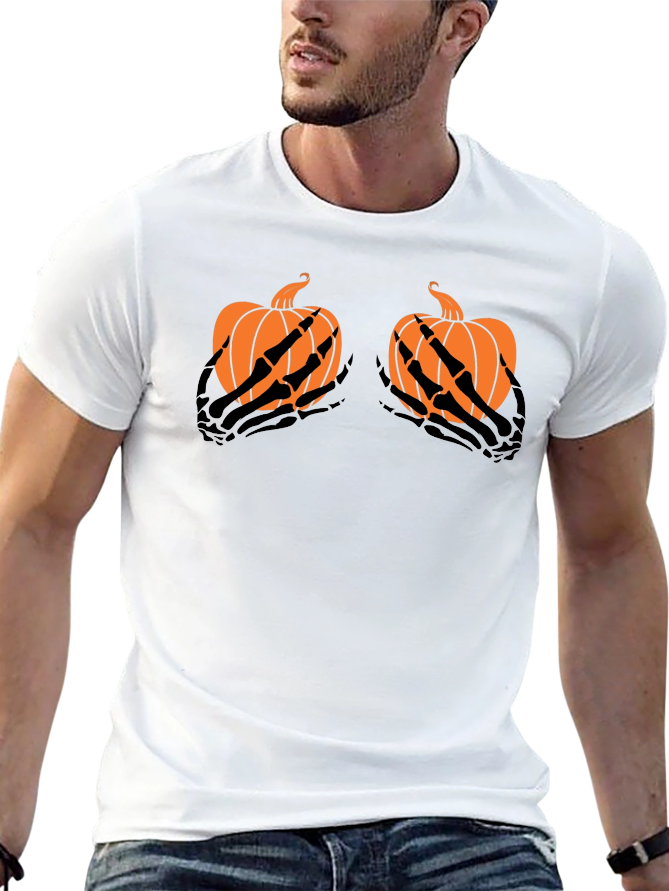 Halloween Pumpkin Skeleton Hands T-Shirt
