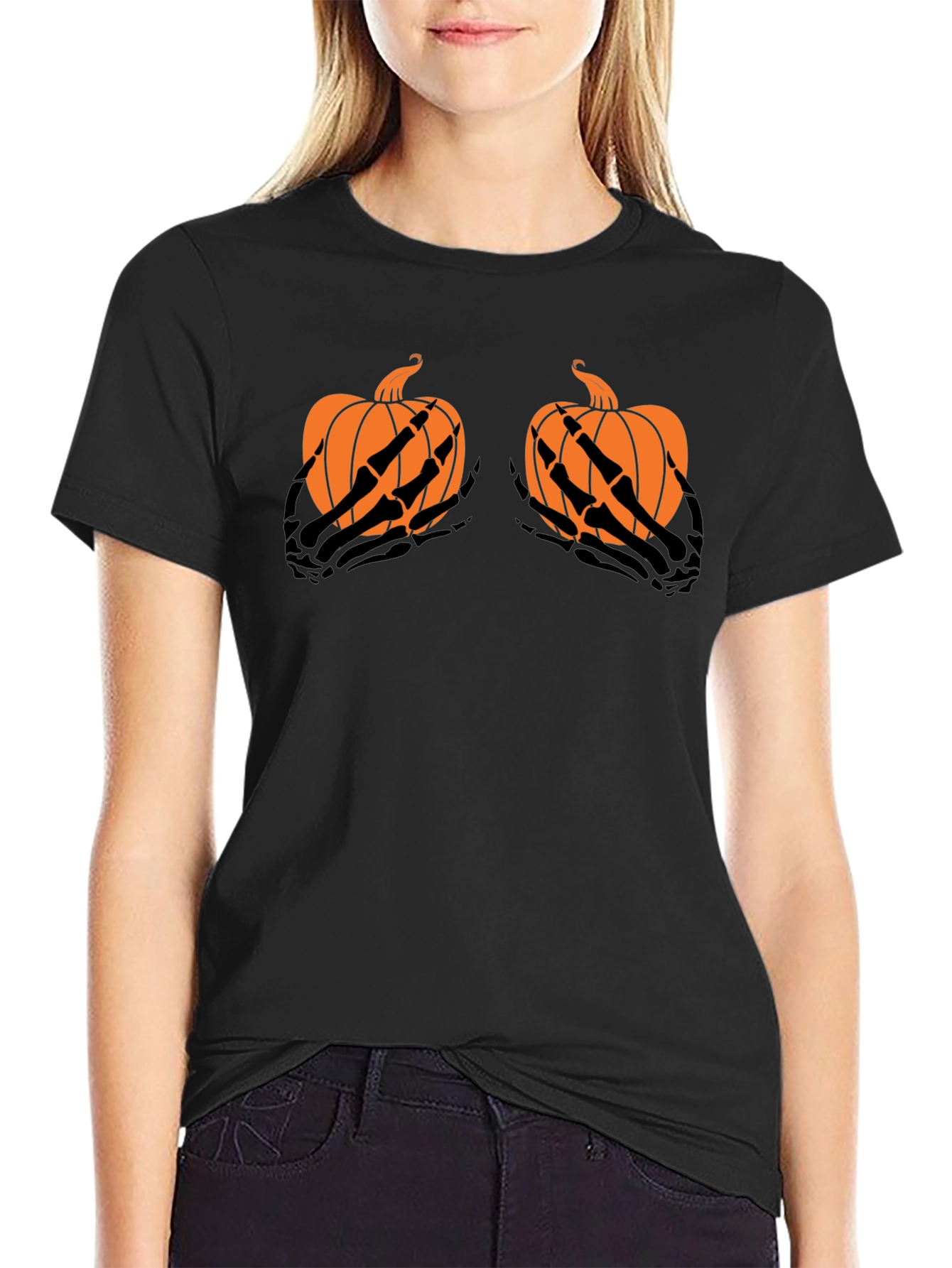 Halloween Pumpkin Skeleton Hands T-Shirt