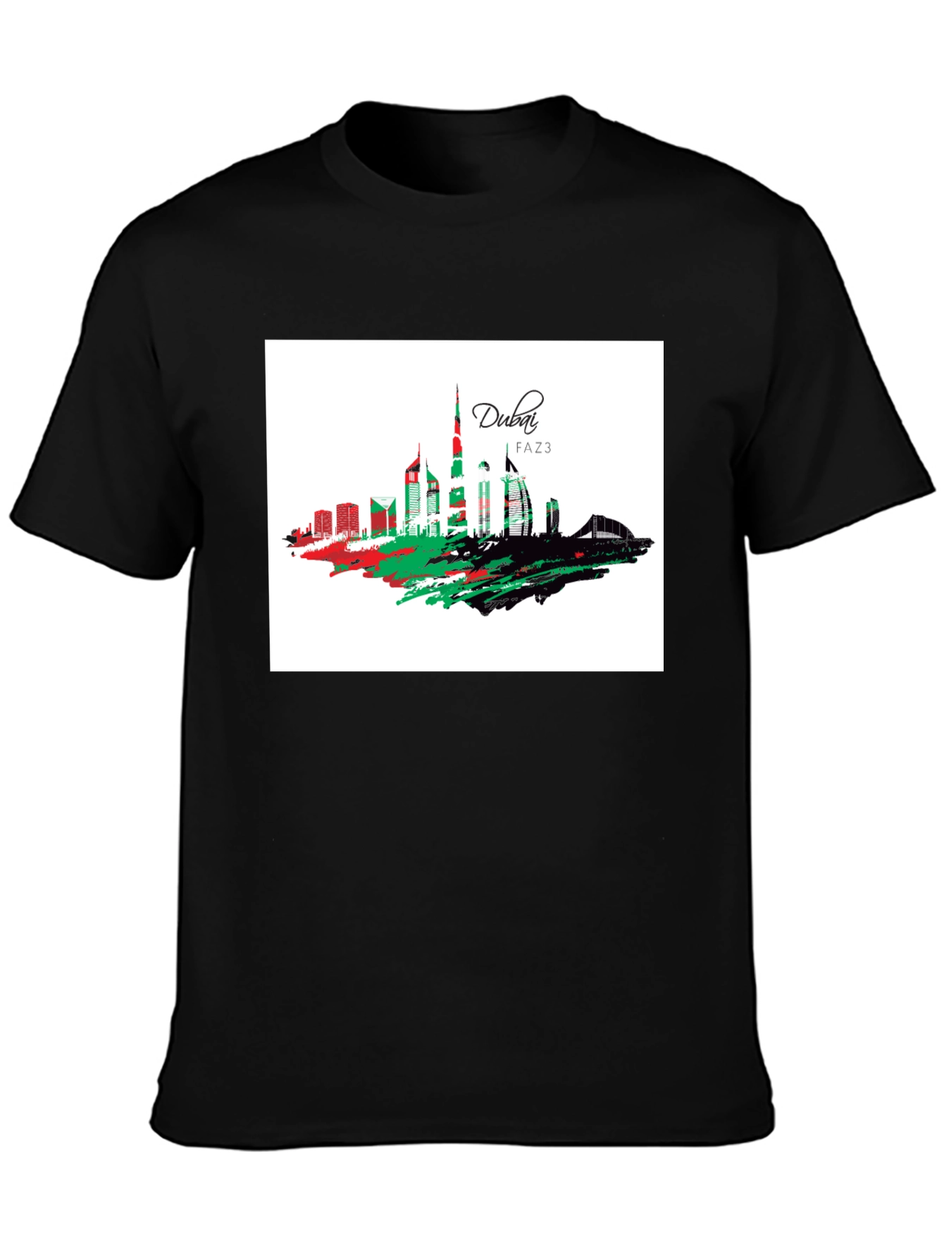 Dubai Skyline Graphic Tee - Stylish Black T-Shirt