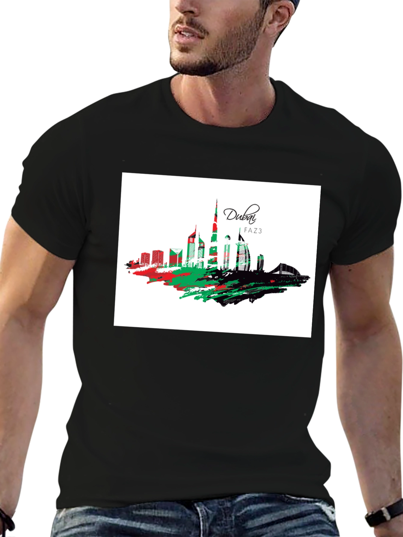 Dubai Skyline Graphic Tee - Stylish Black T-Shirt