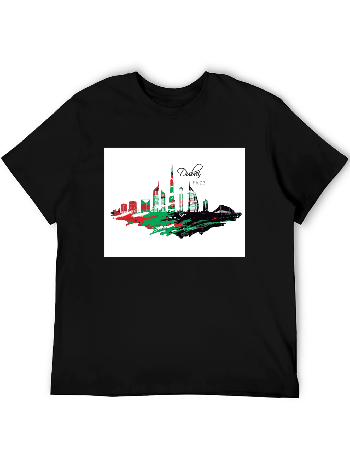 Dubai Skyline Graphic Tee - Stylish Black T-Shirt