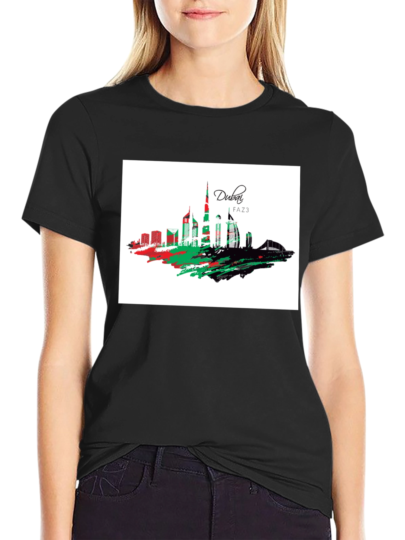 Dubai Skyline Graphic Tee - Stylish Black T-Shirt
