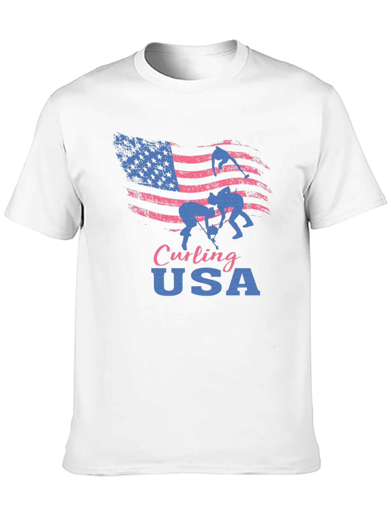 Curling USA T-Shirt - Patriotic American Flag Design