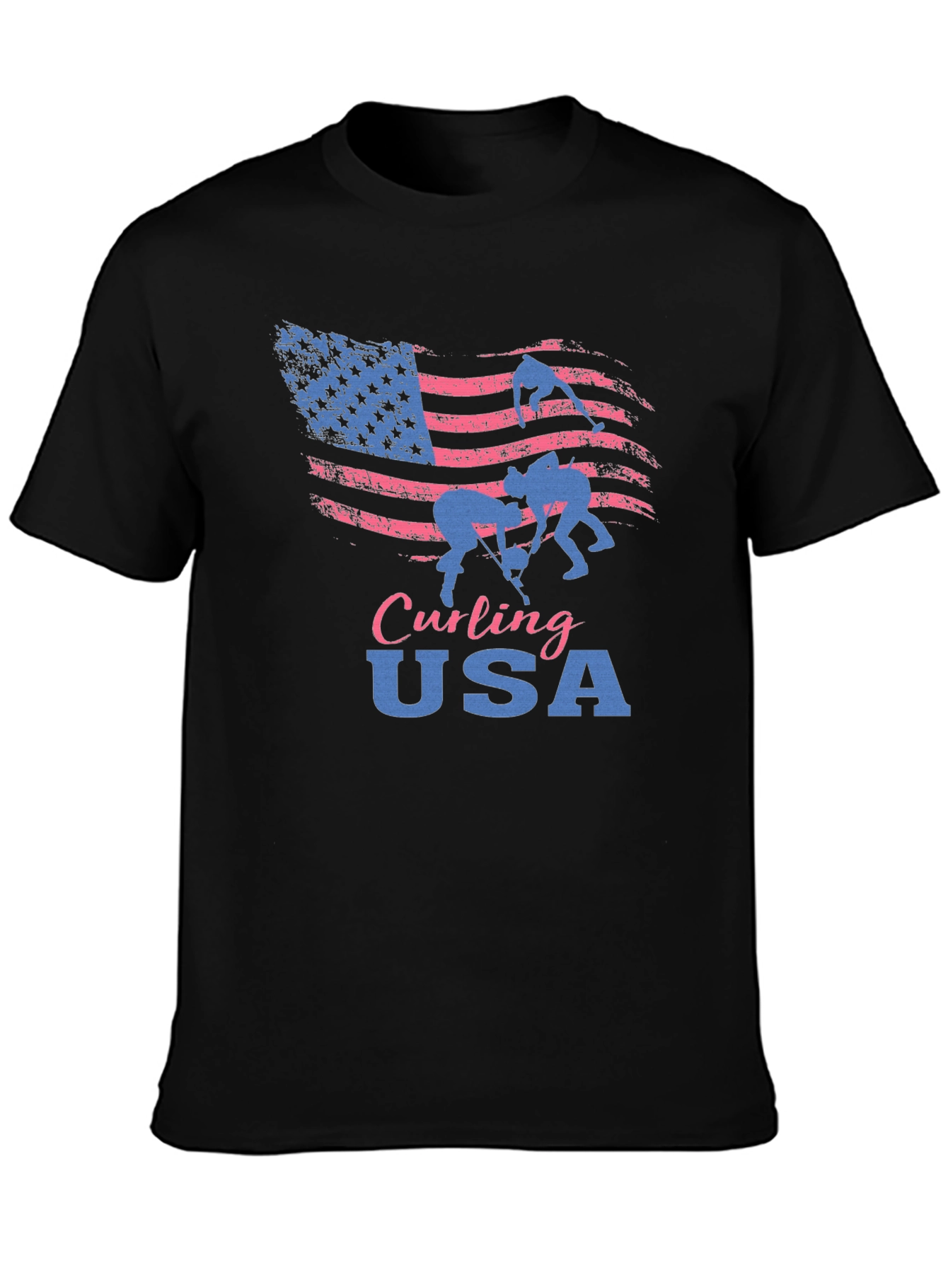 Curling USA T-Shirt - Patriotic American Flag Design
