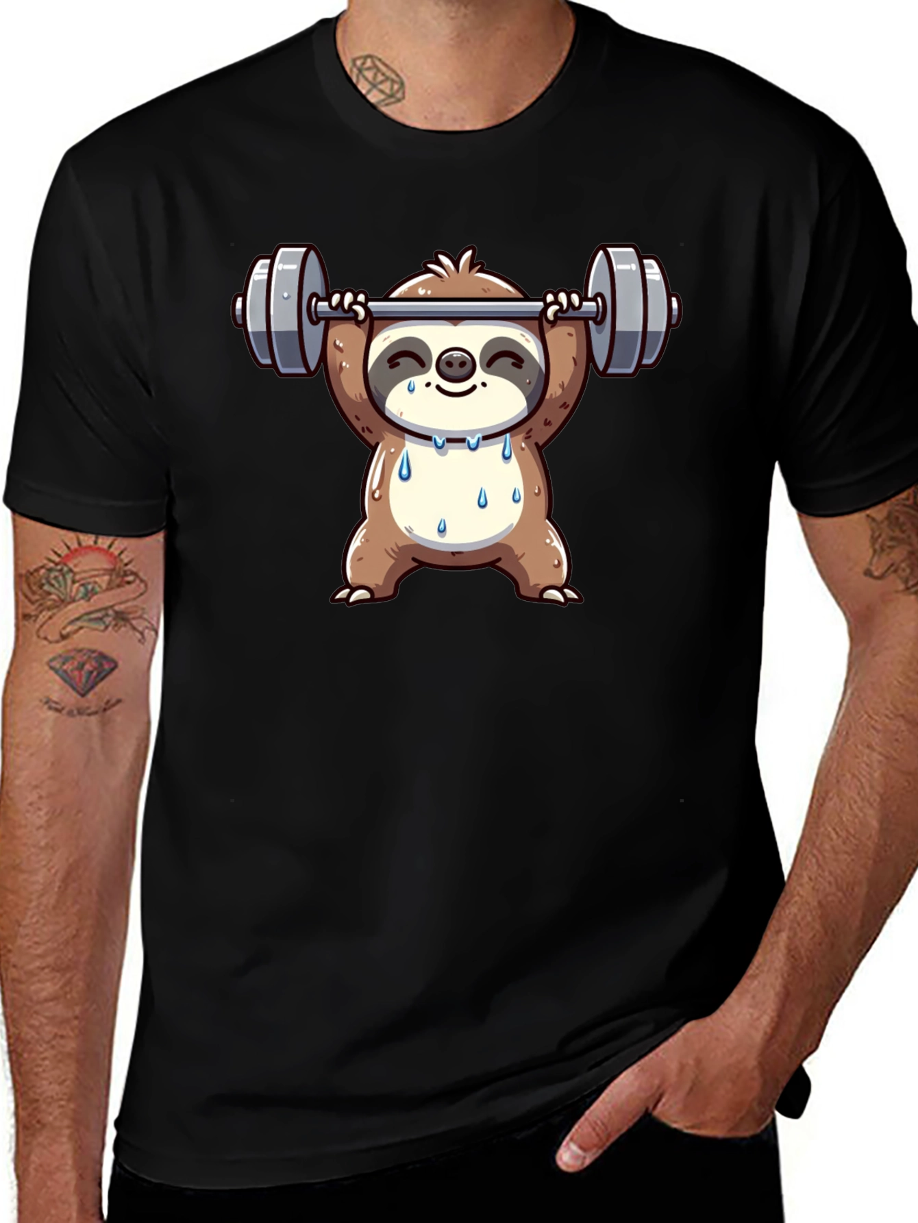 Sloth Lifting Weights Graphic T-Shirt - Workout Ready