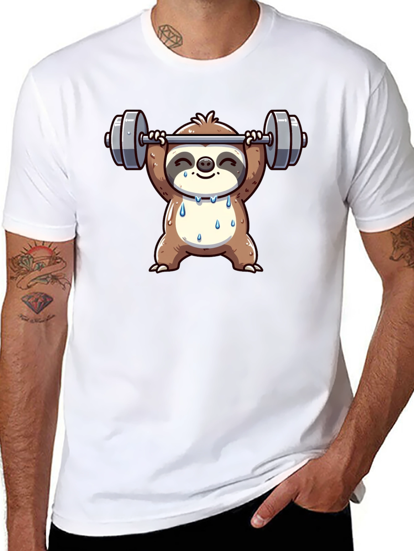 Sloth Lifting Weights Graphic T-Shirt - Workout Ready