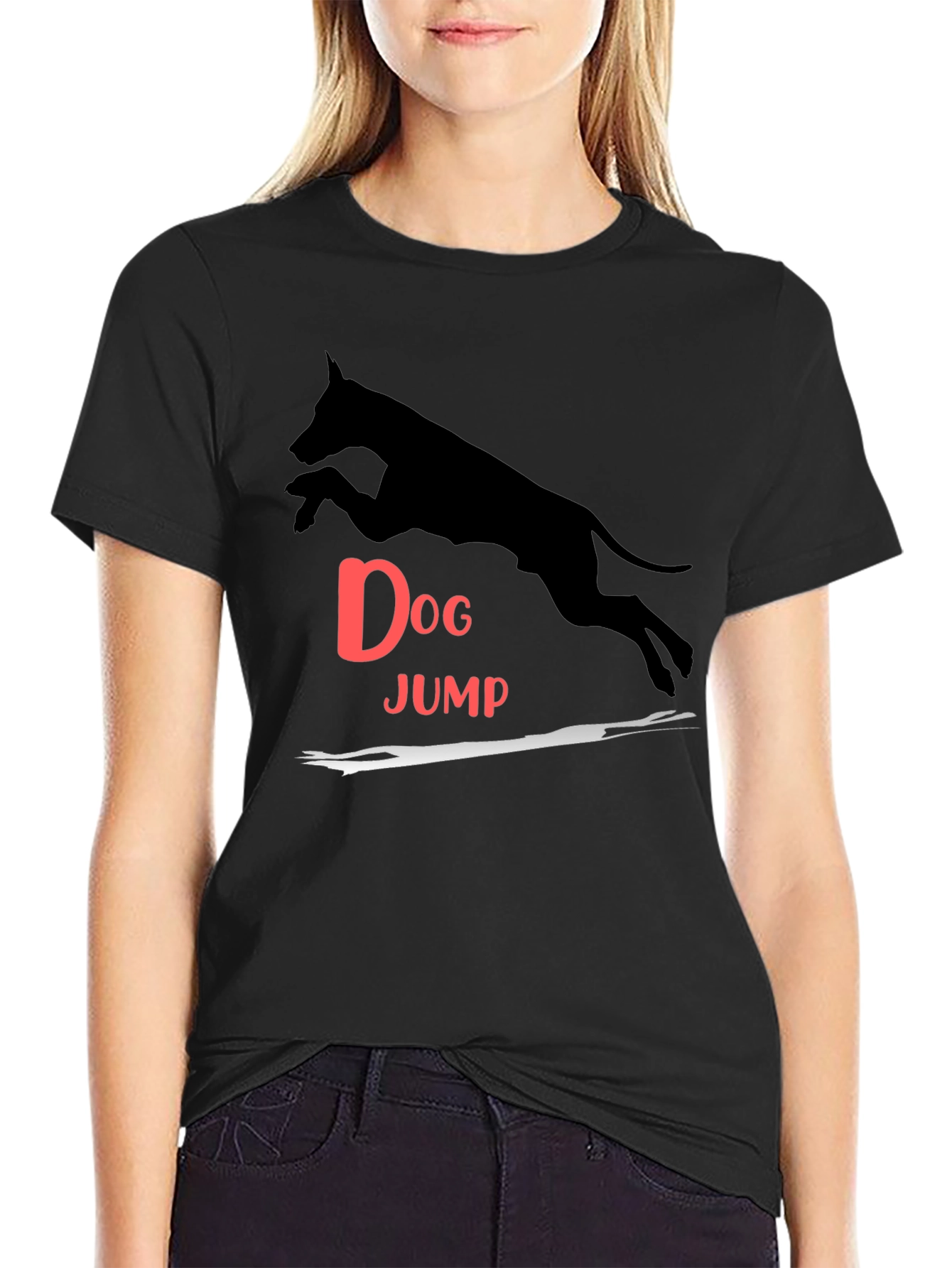 Dog Jump Graphic Tee - Black Casual T-Shirt