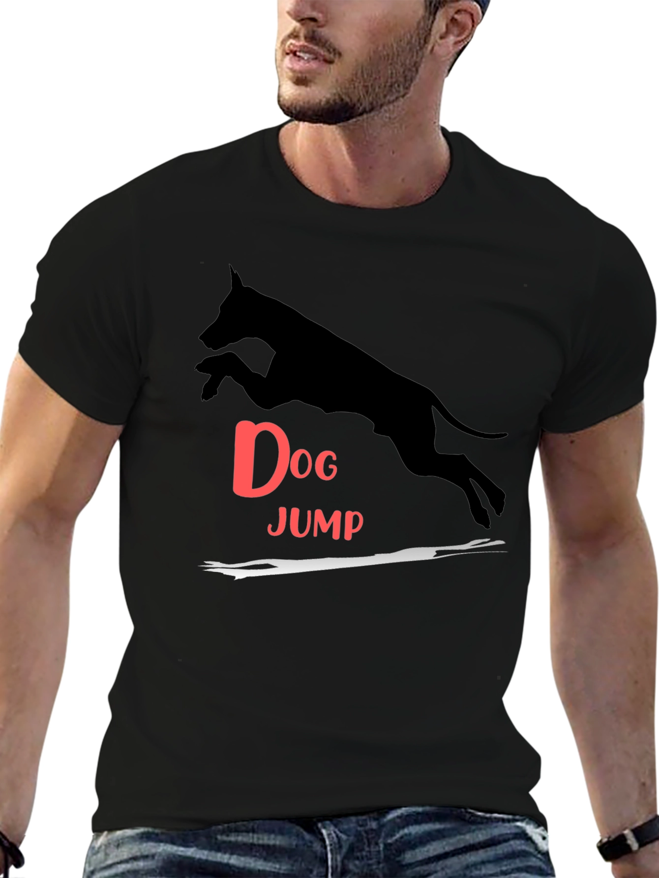 Dog Jump Graphic Tee - Black Casual T-Shirt