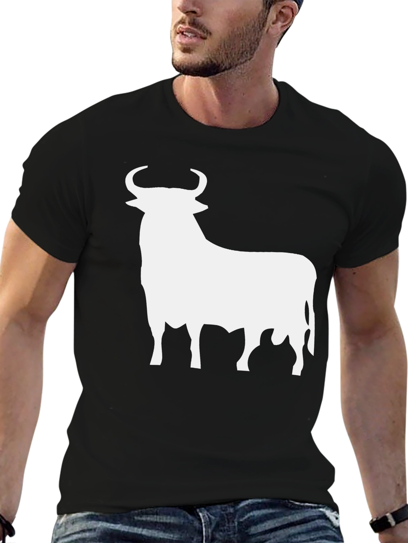 Bull Silhouette Graphic Tee - Stylish Mens Black T-Shirt