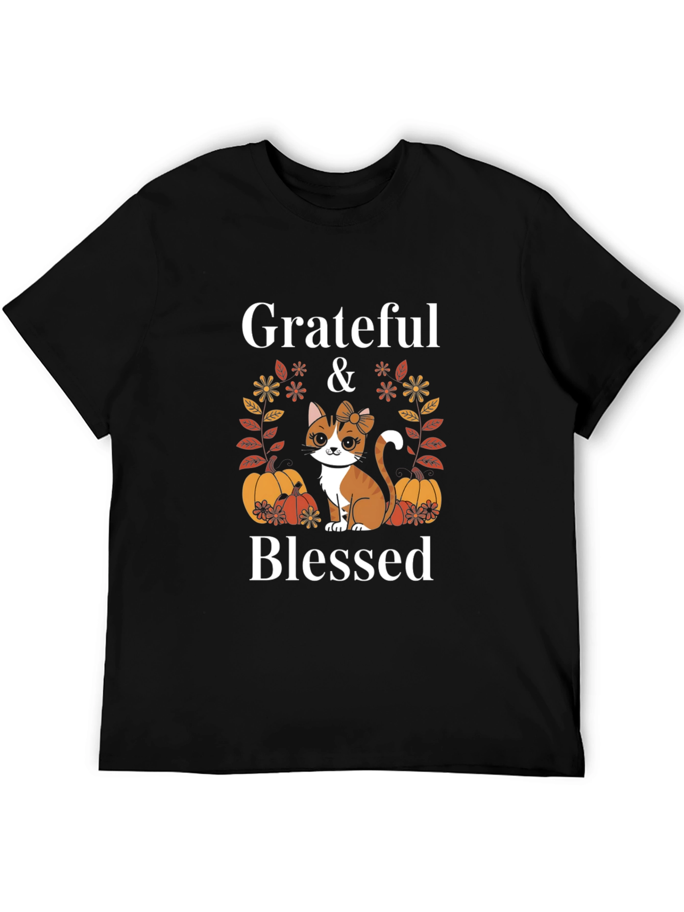 Grateful & Blessed Cat Pumpkin T-Shirt