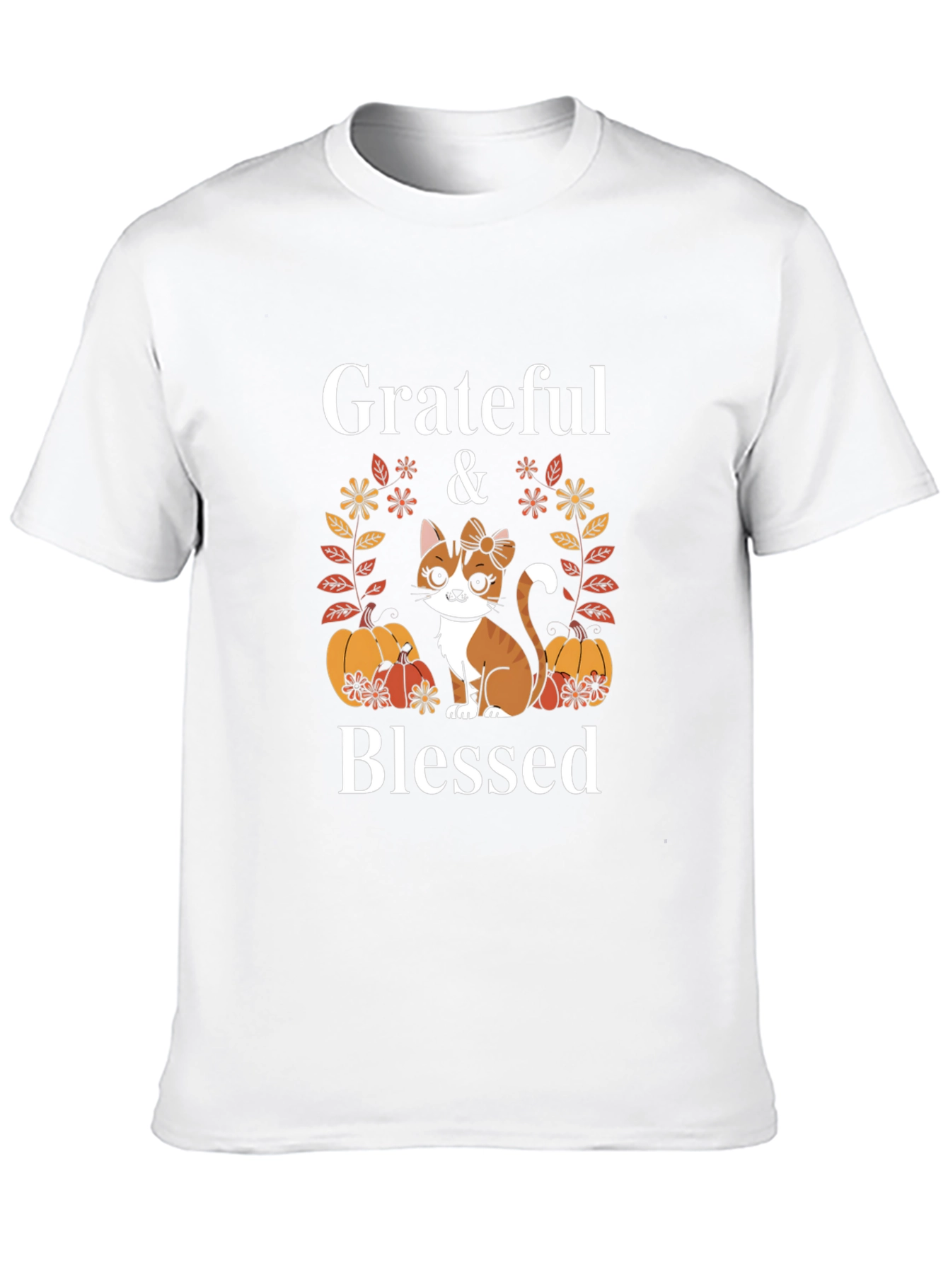 Grateful & Blessed Cat Pumpkin T-Shirt