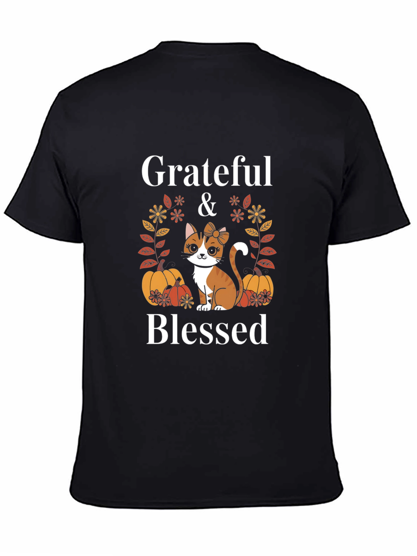 Grateful & Blessed Cat Pumpkin T-Shirt