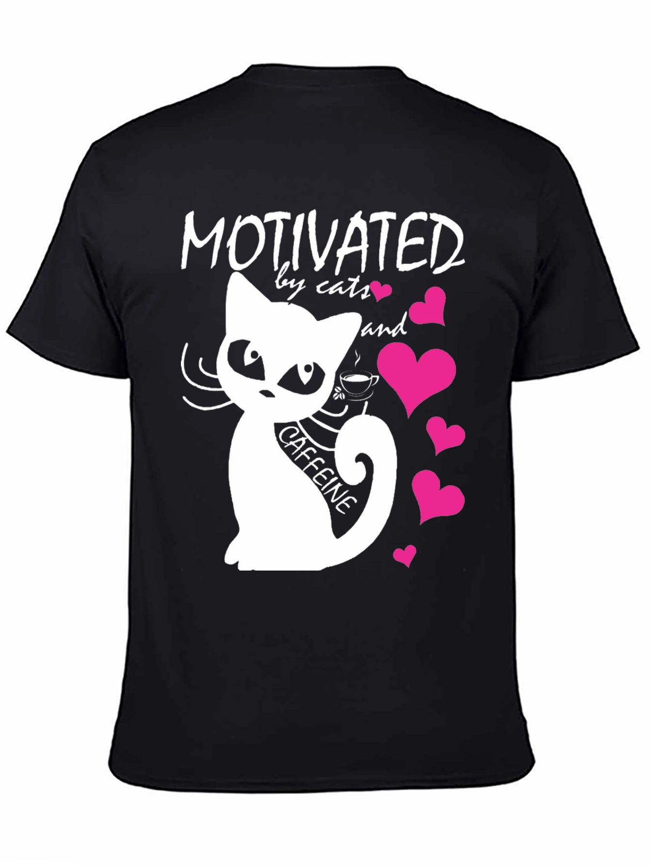 Motivated by Cats and Caffeine T-Shirt - Black