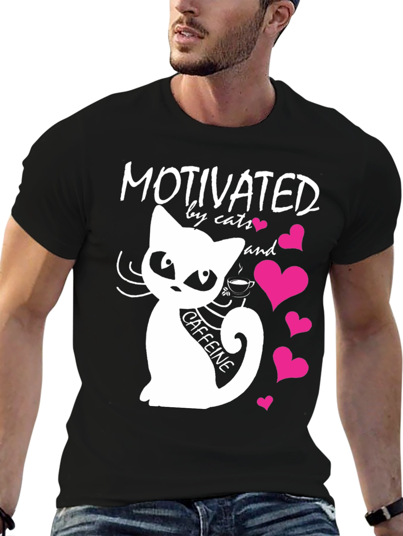 Motivated by Cats and Caffeine T-Shirt - Black