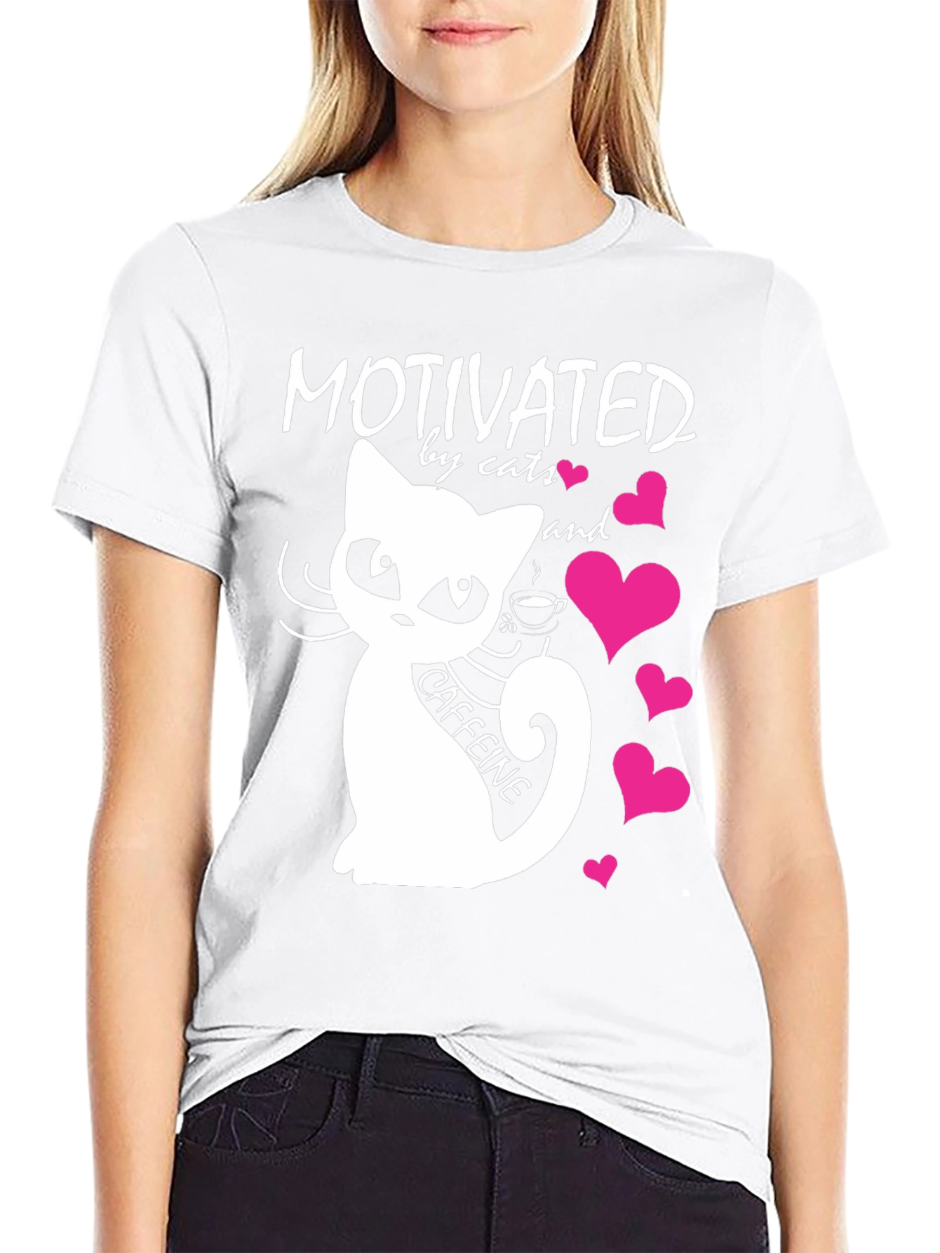 Motivated by Cats and Caffeine T-Shirt - Black
