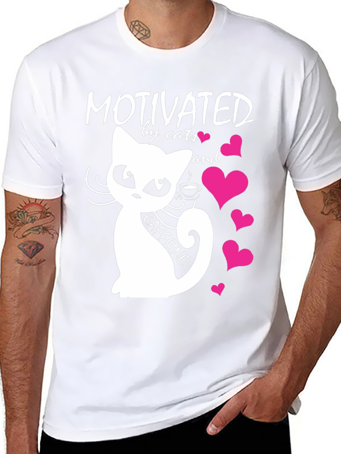 Motivated by Cats and Caffeine T-Shirt - Black