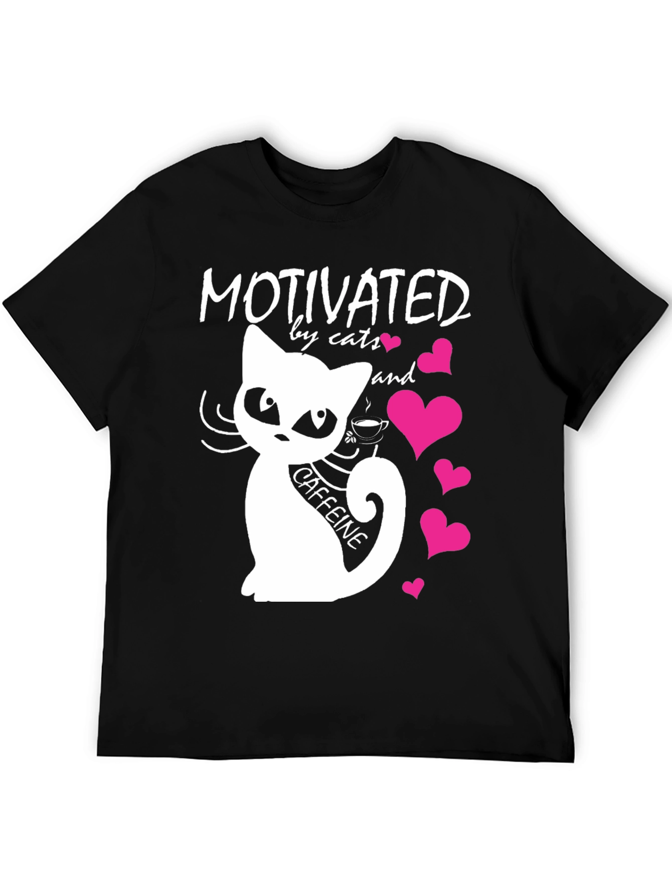 Motivated by Cats and Caffeine T-Shirt - Black