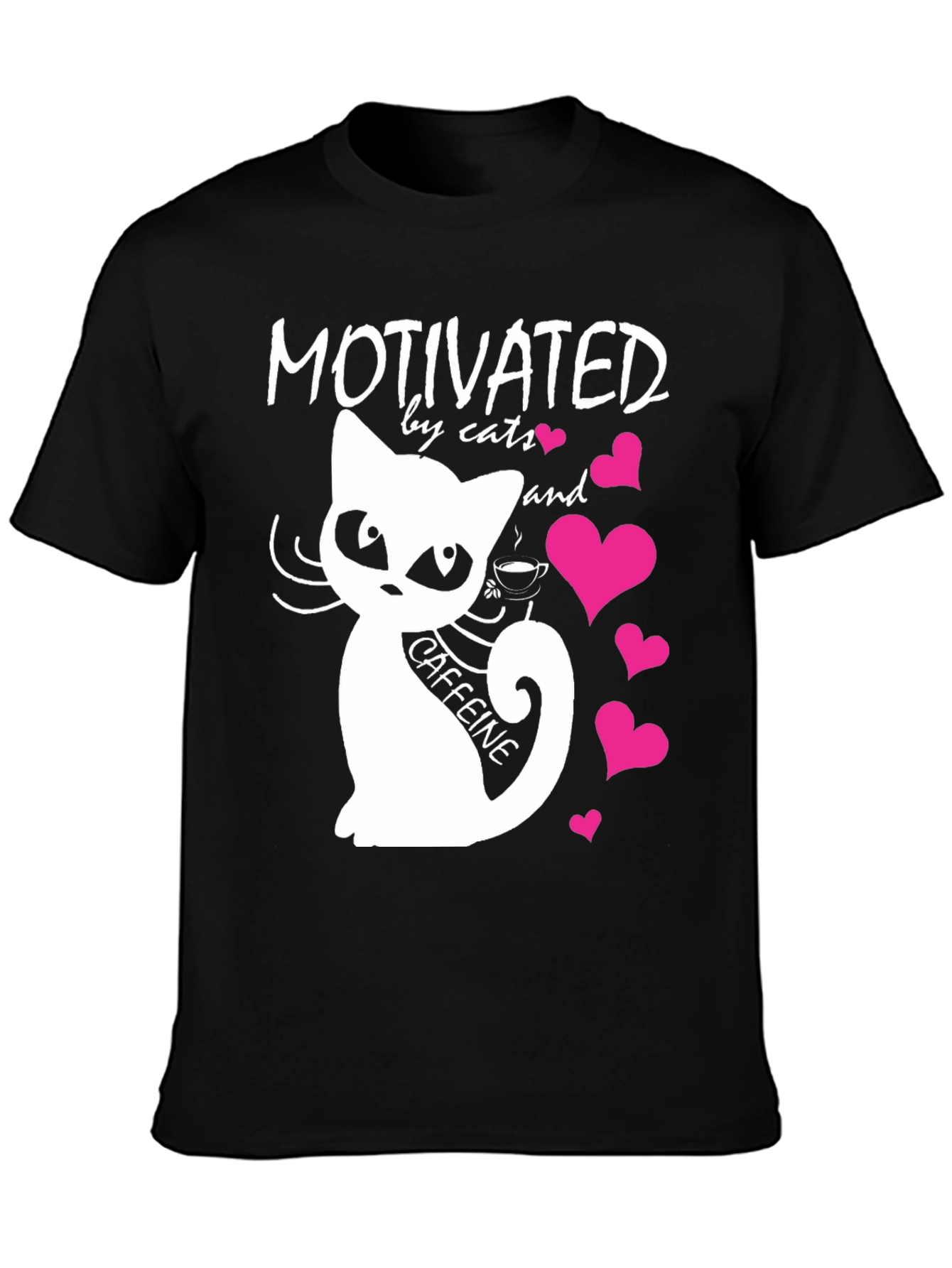 Motivated by Cats and Caffeine T-Shirt - Black