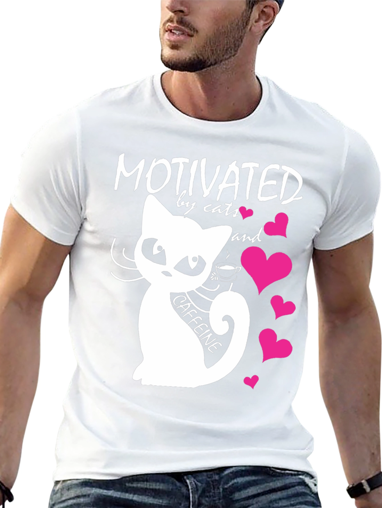 Motivated by Cats and Caffeine T-Shirt - Black