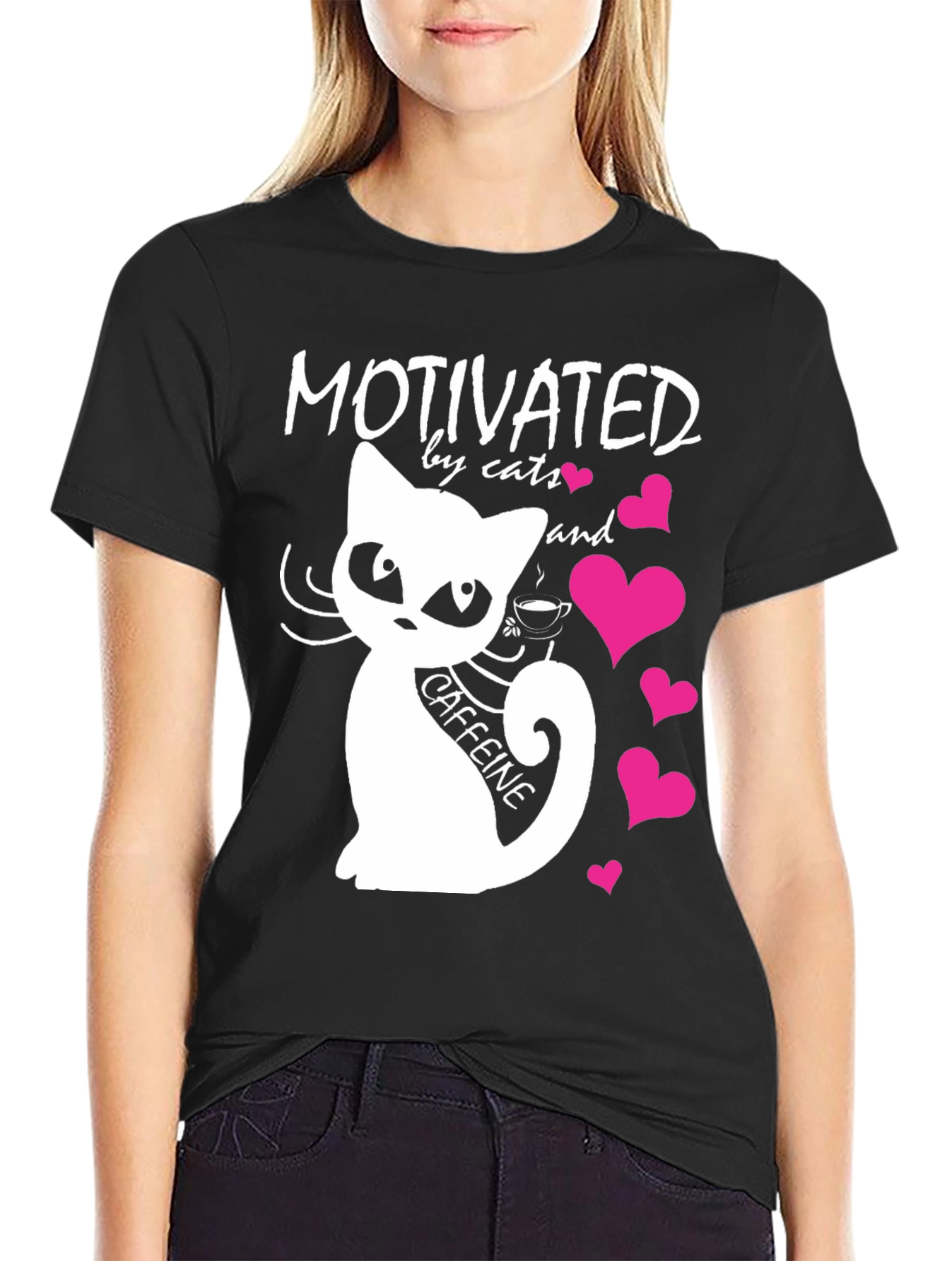 Motivated by Cats and Caffeine T-Shirt - Black