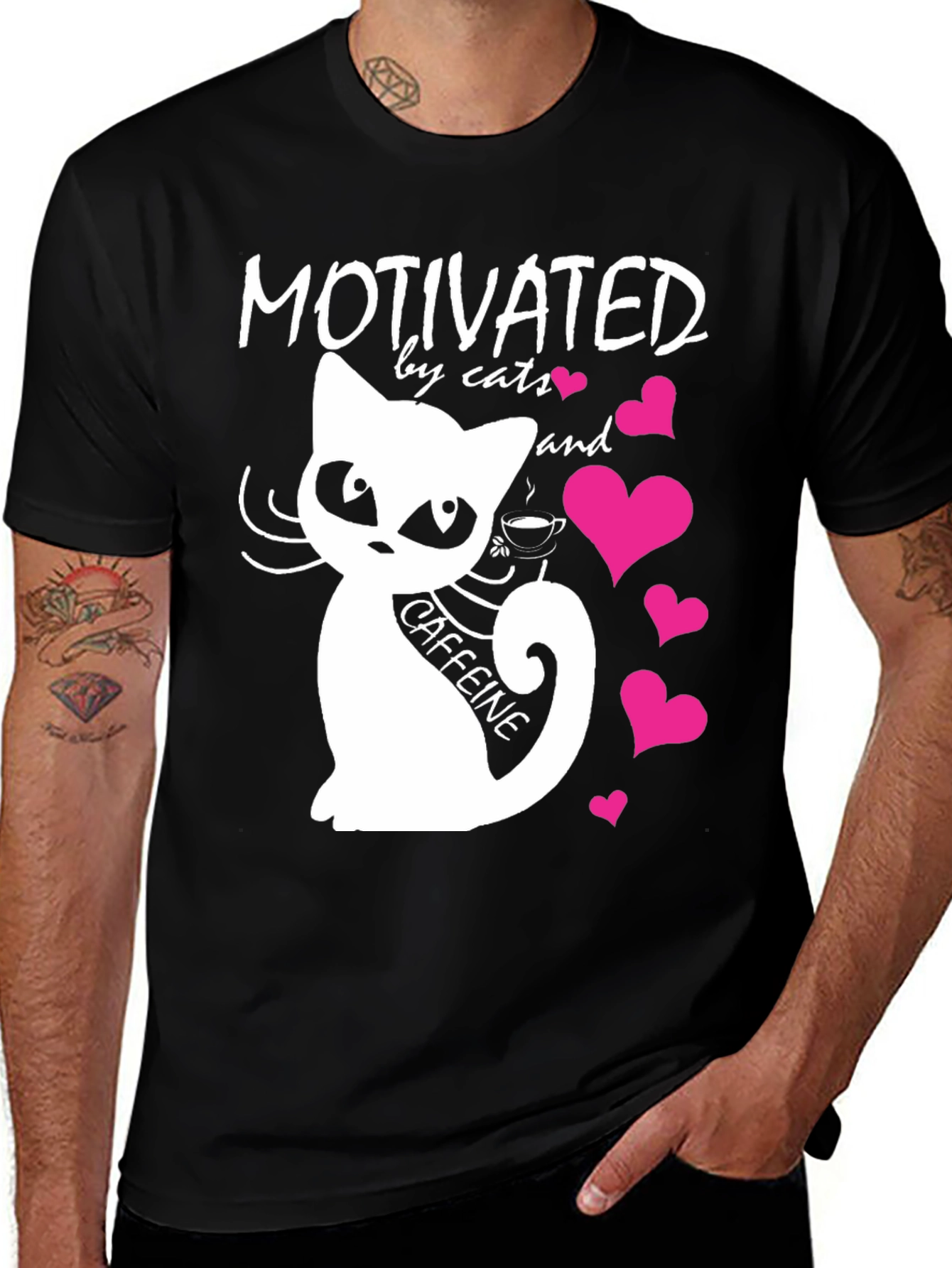 Motivated by Cats and Caffeine T-Shirt - Black
