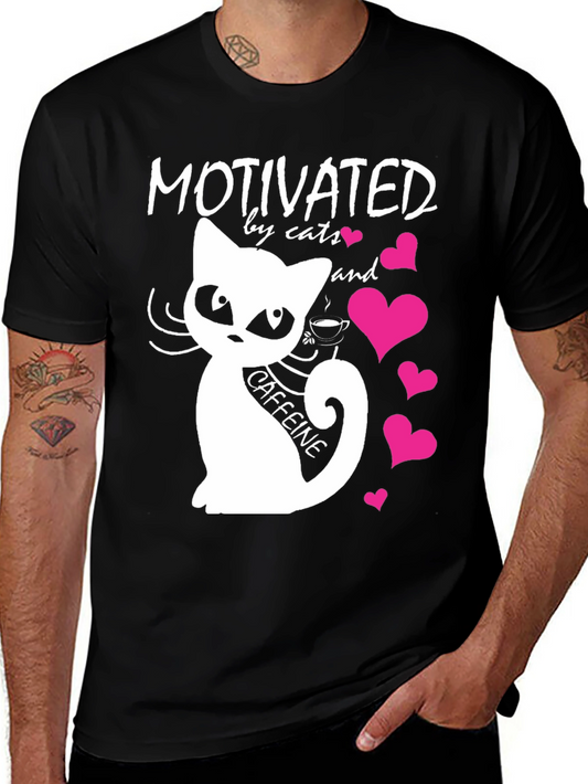 Motivated by Cats and Caffeine T-Shirt - Black