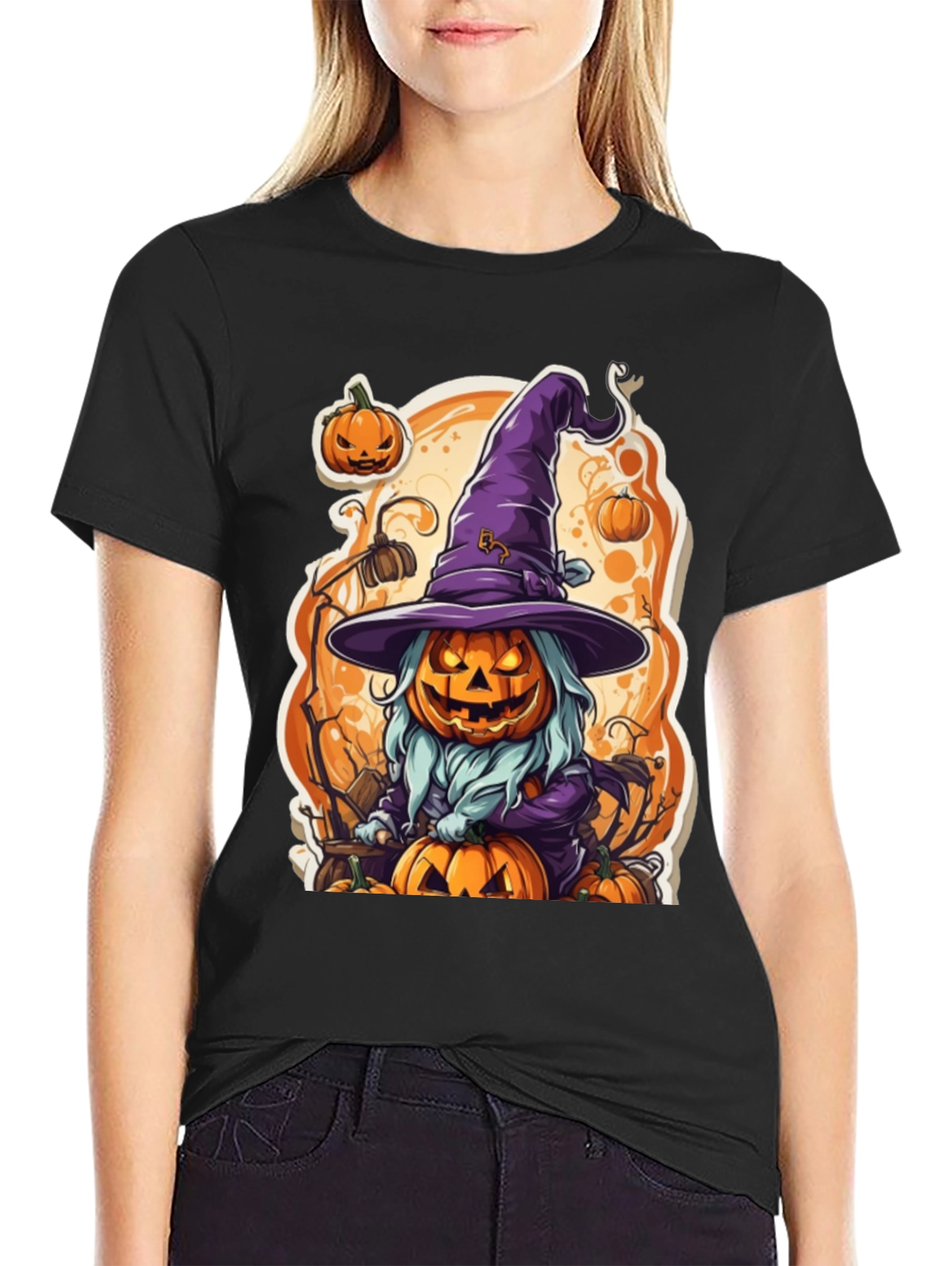Halloween Pumpkin Witch Graphic Tee