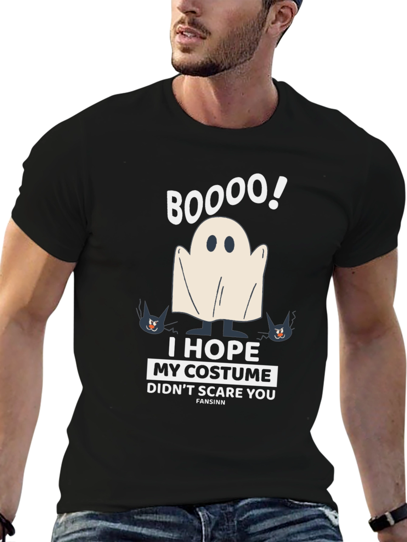 Boo! Halloween Costume T-Shirt Ghost & Cats