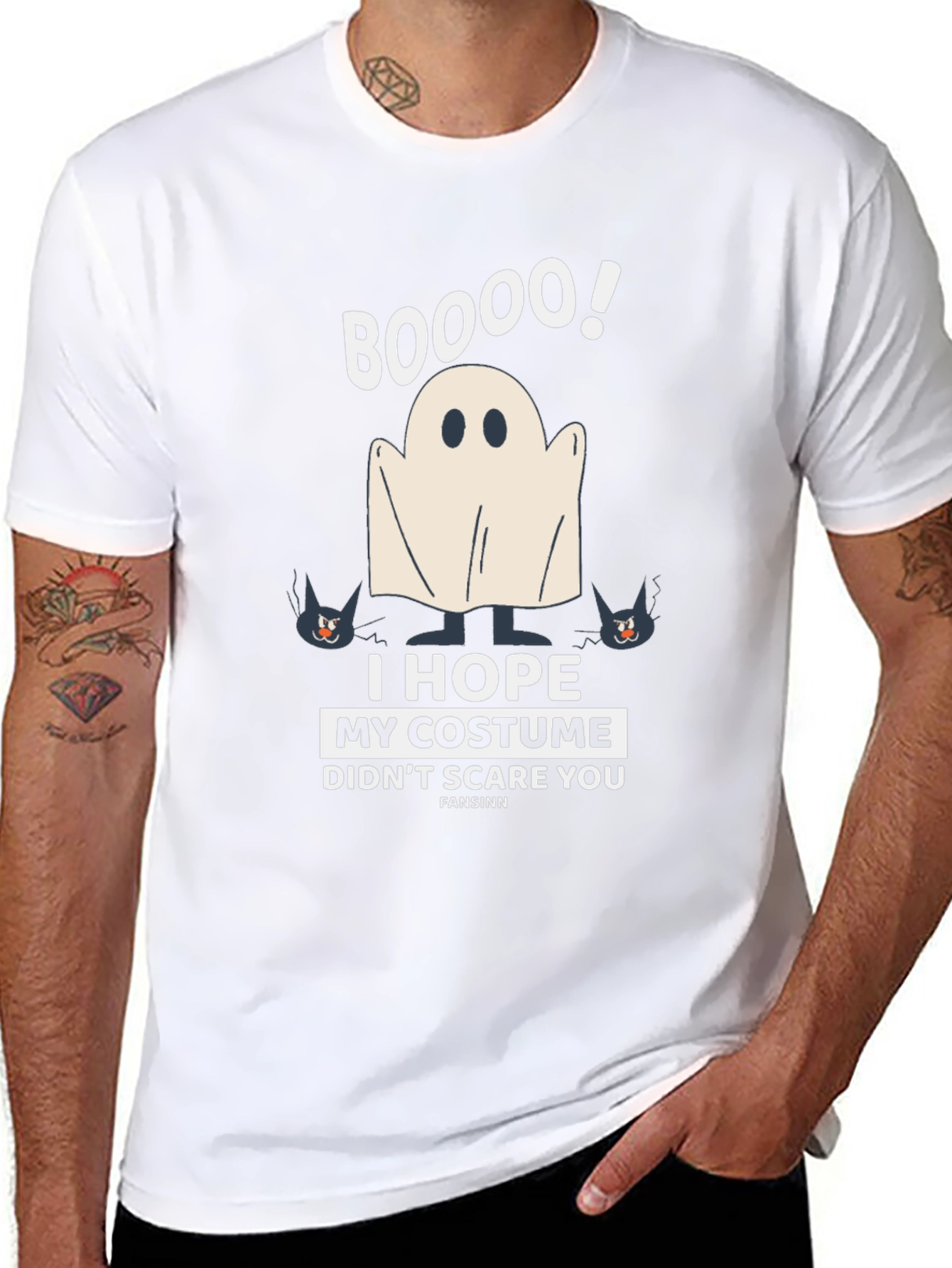 Boo! Halloween Costume T-Shirt Ghost & Cats