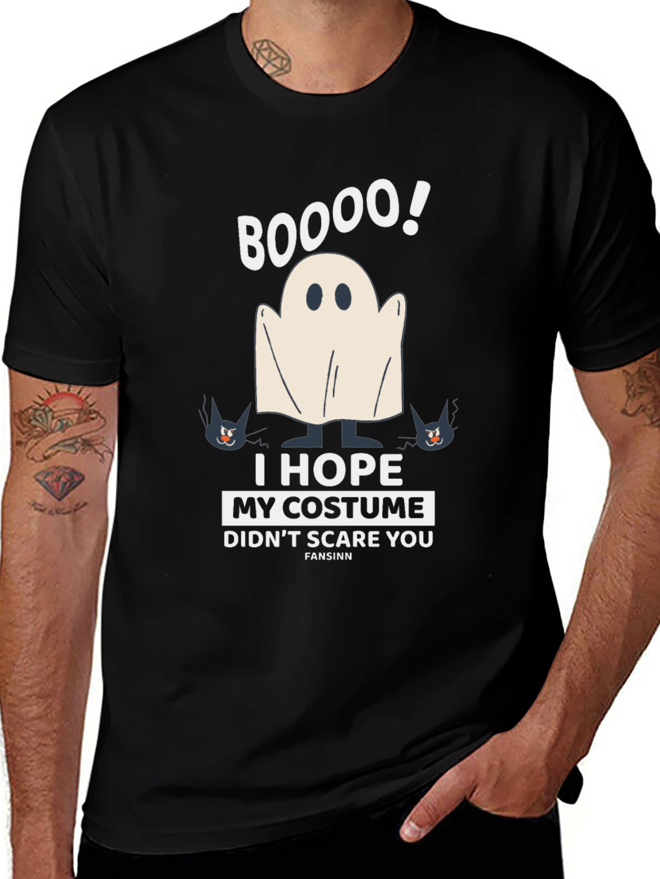 Boo! Halloween Costume T-Shirt Ghost & Cats