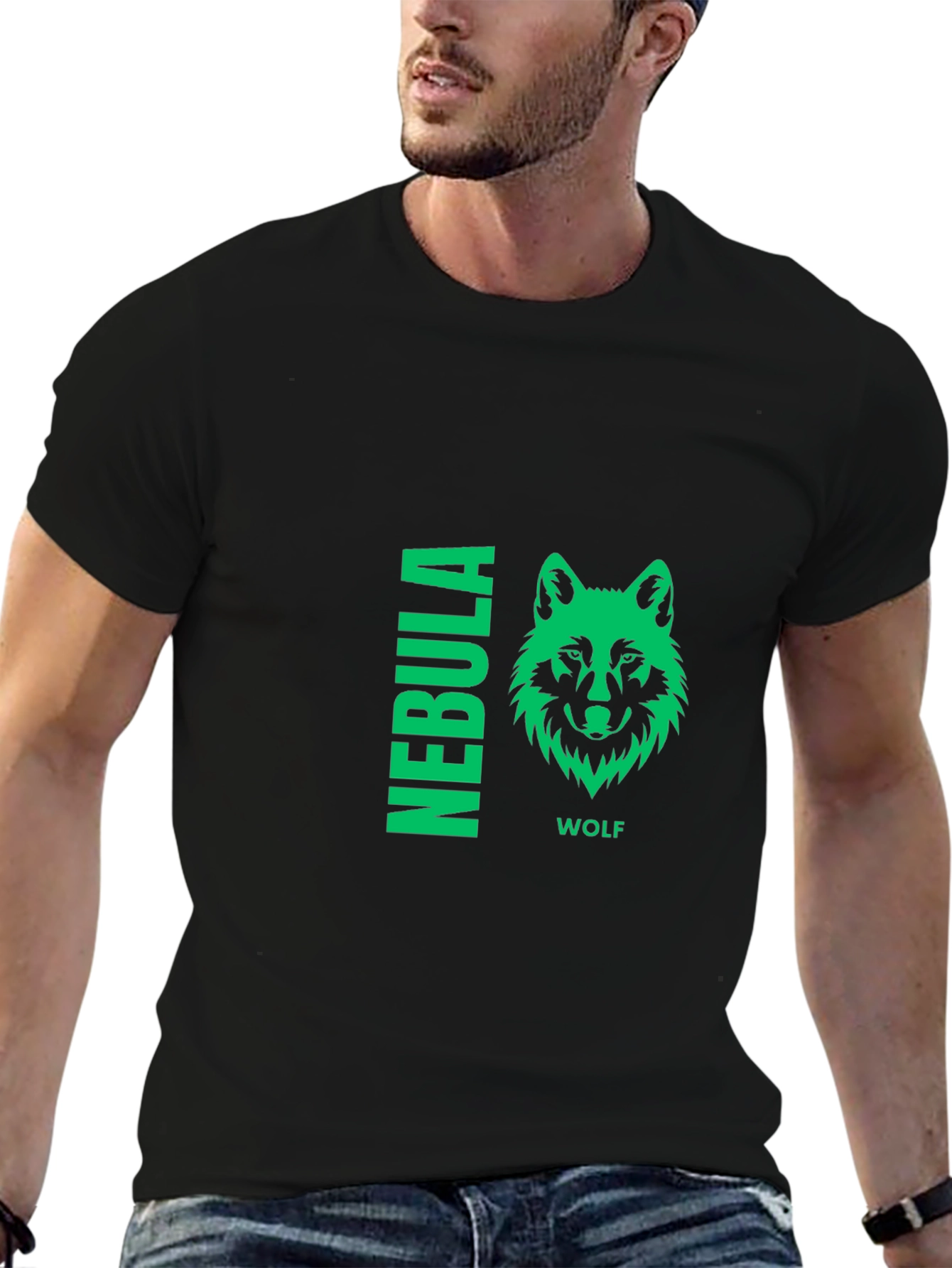 Nebula Wolf Graphic Print Black T-Shirt