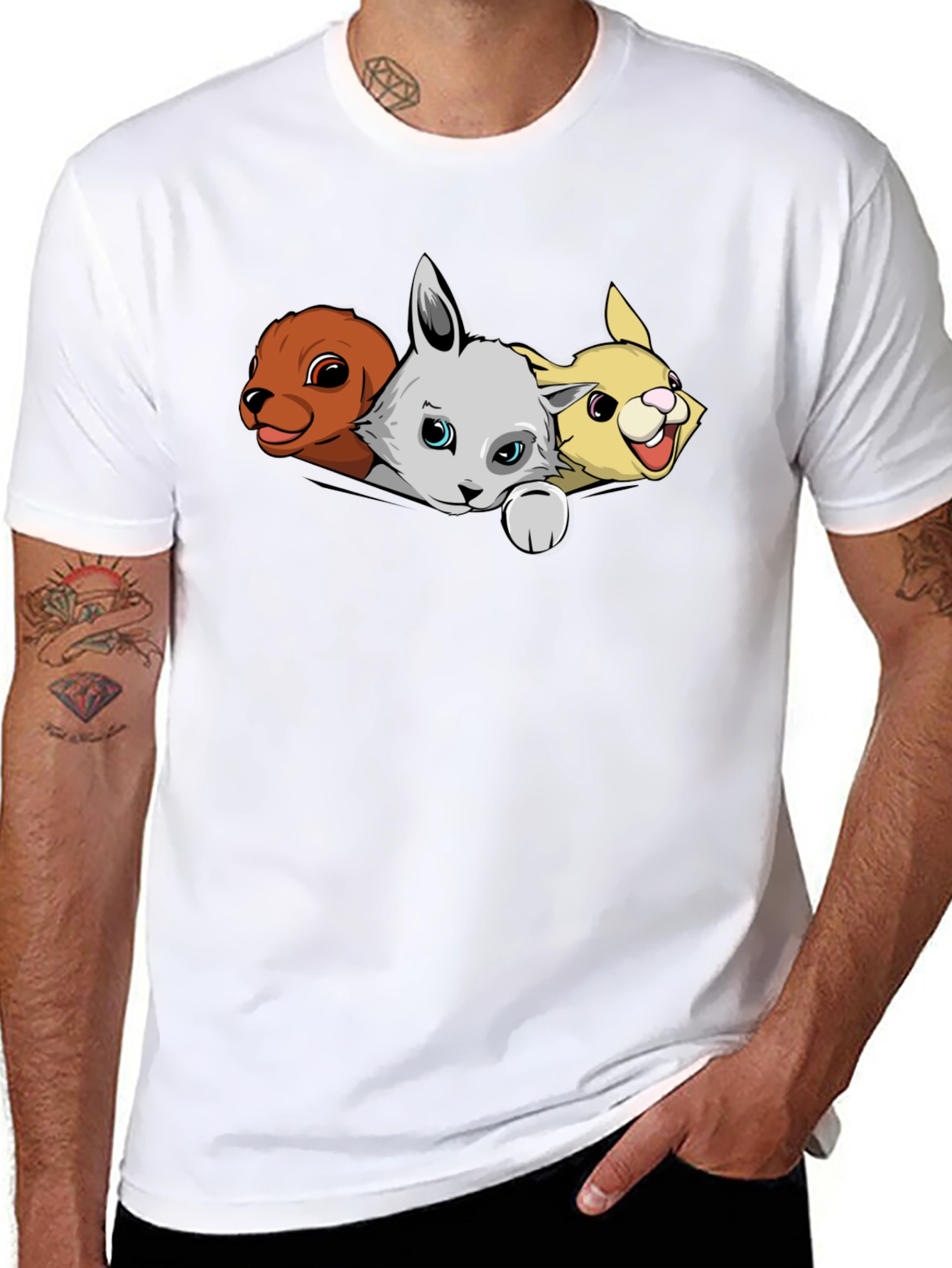 Cartoon Animal Pocket T-Shirt