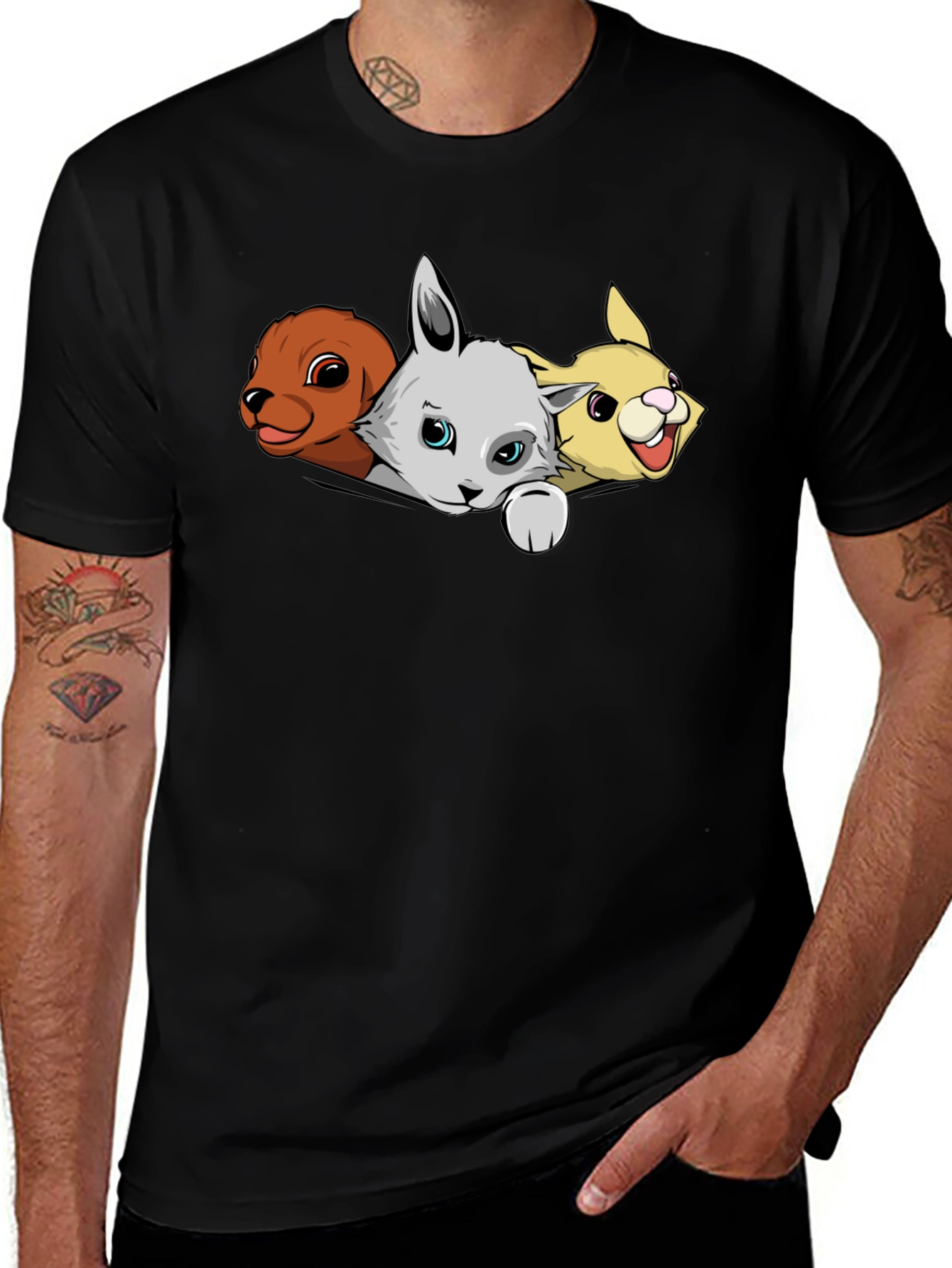 Cartoon Animal Pocket T-Shirt