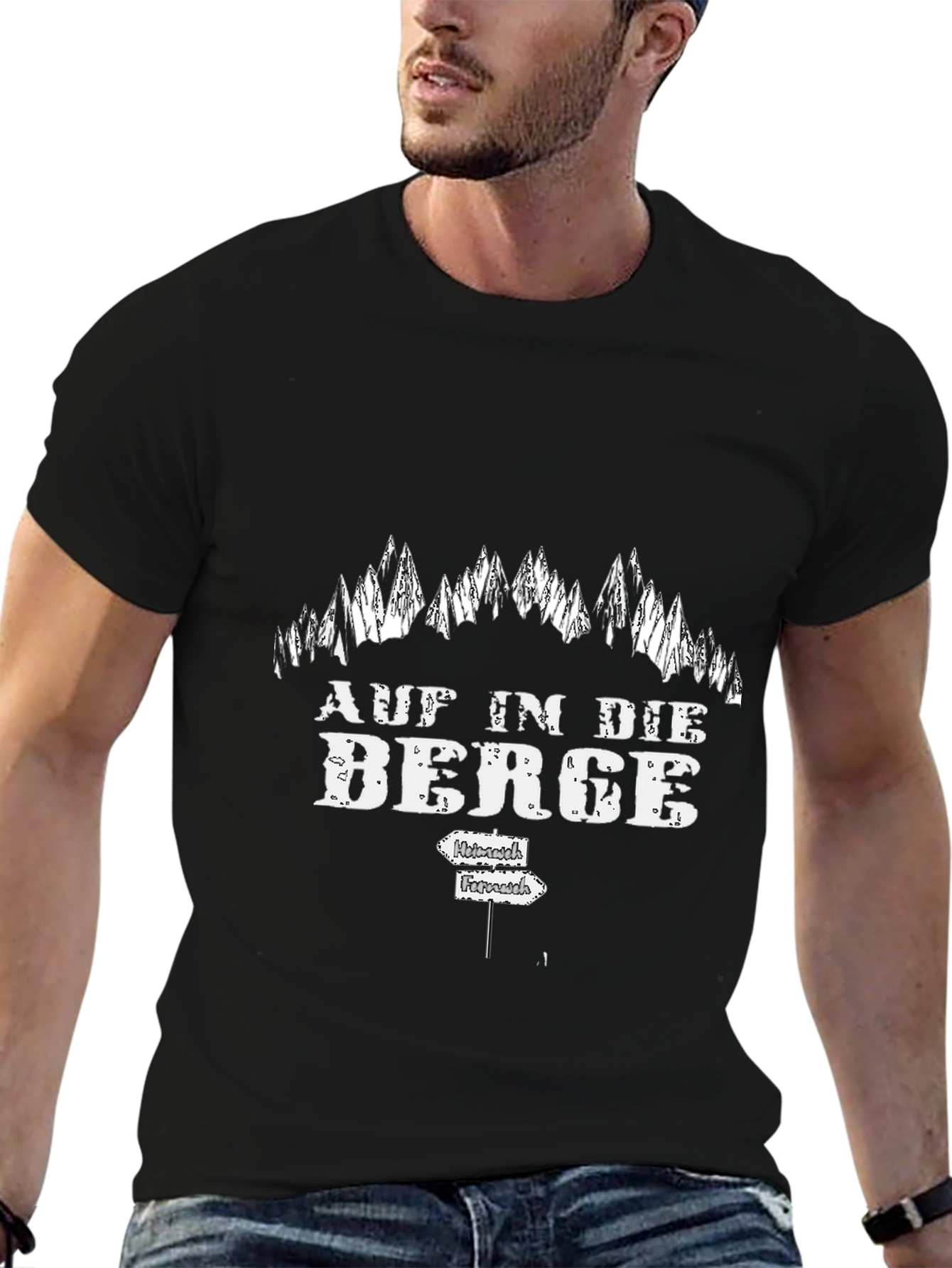 Mens Black Auf in die Berge T-Shirt