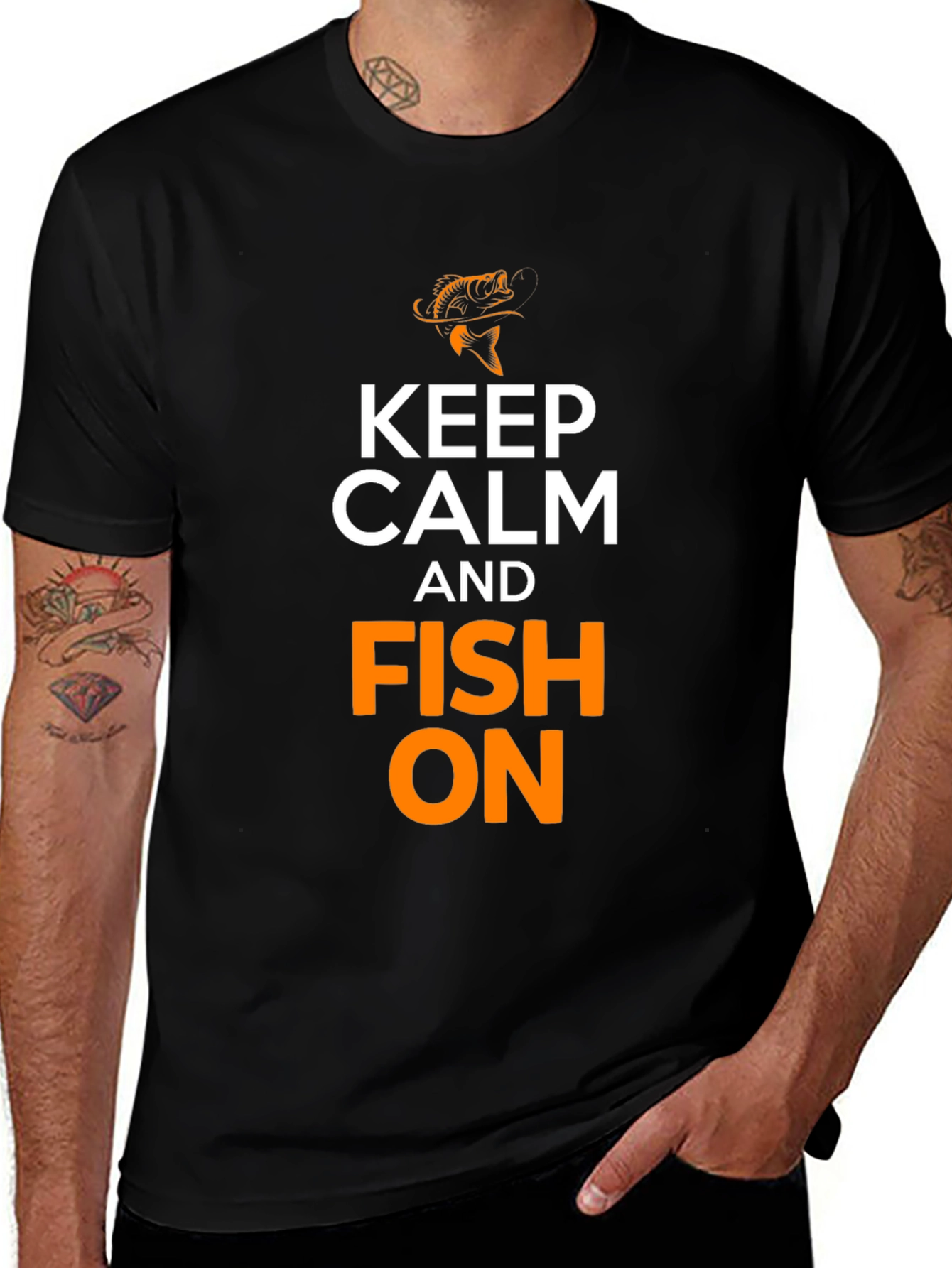 Keep Calm and Fish On Black T-Shirt