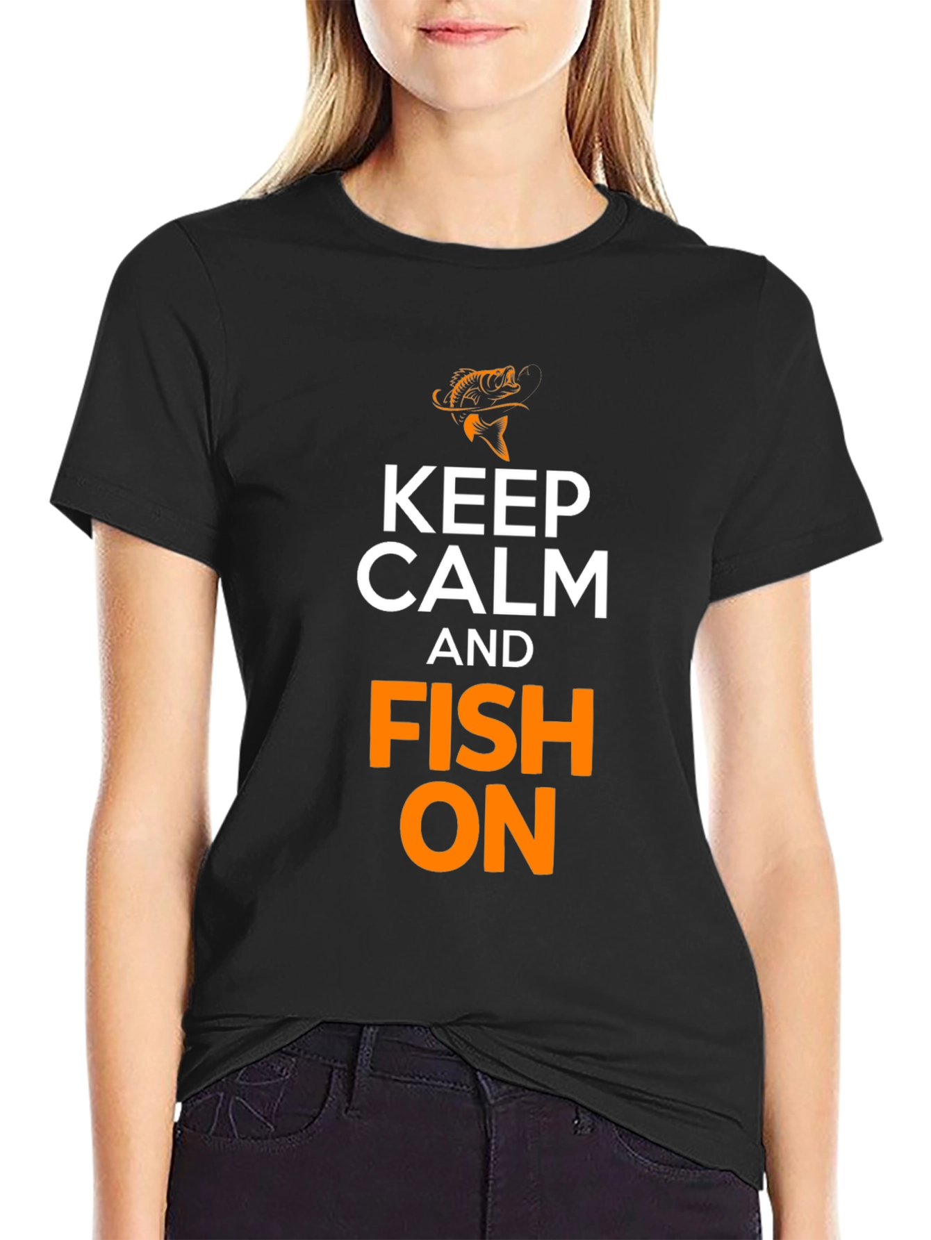 Keep Calm and Fish On Black T-Shirt