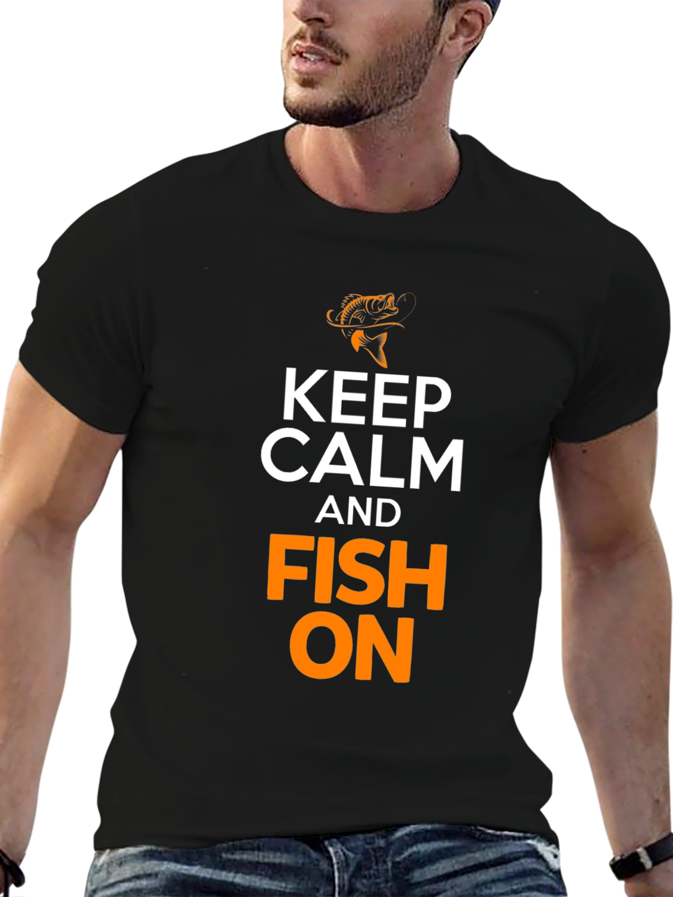 Keep Calm and Fish On Black T-Shirt