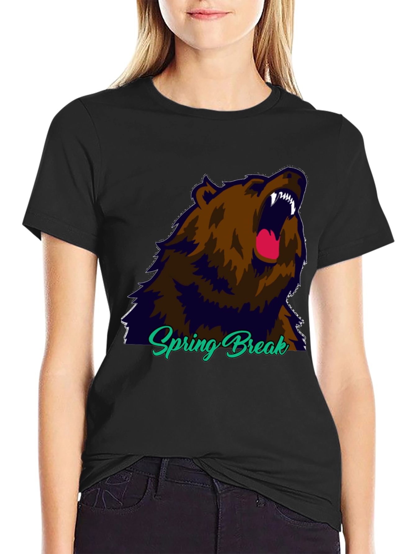Spring Break Bear Graphic T-Shirt - Black