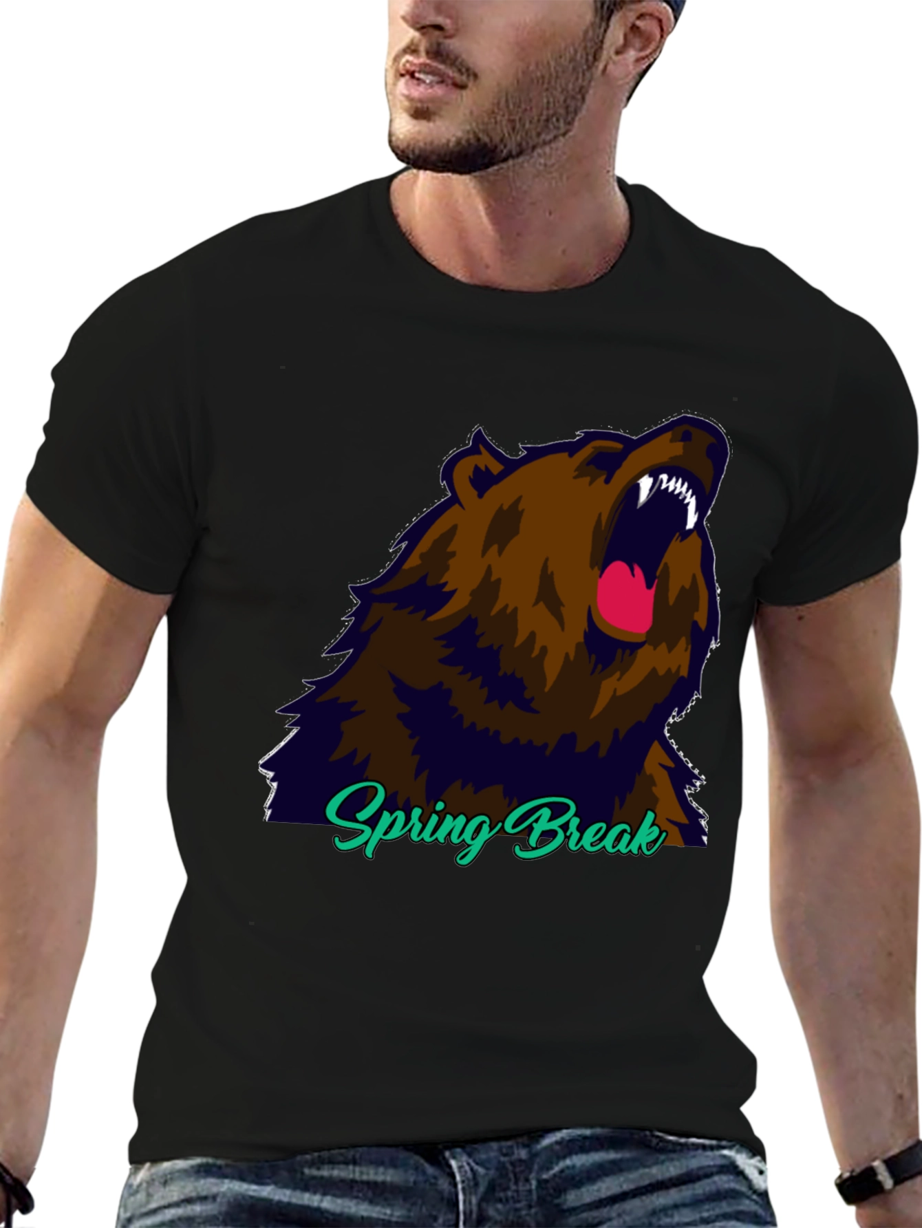 Spring Break Bear Graphic T-Shirt - Black