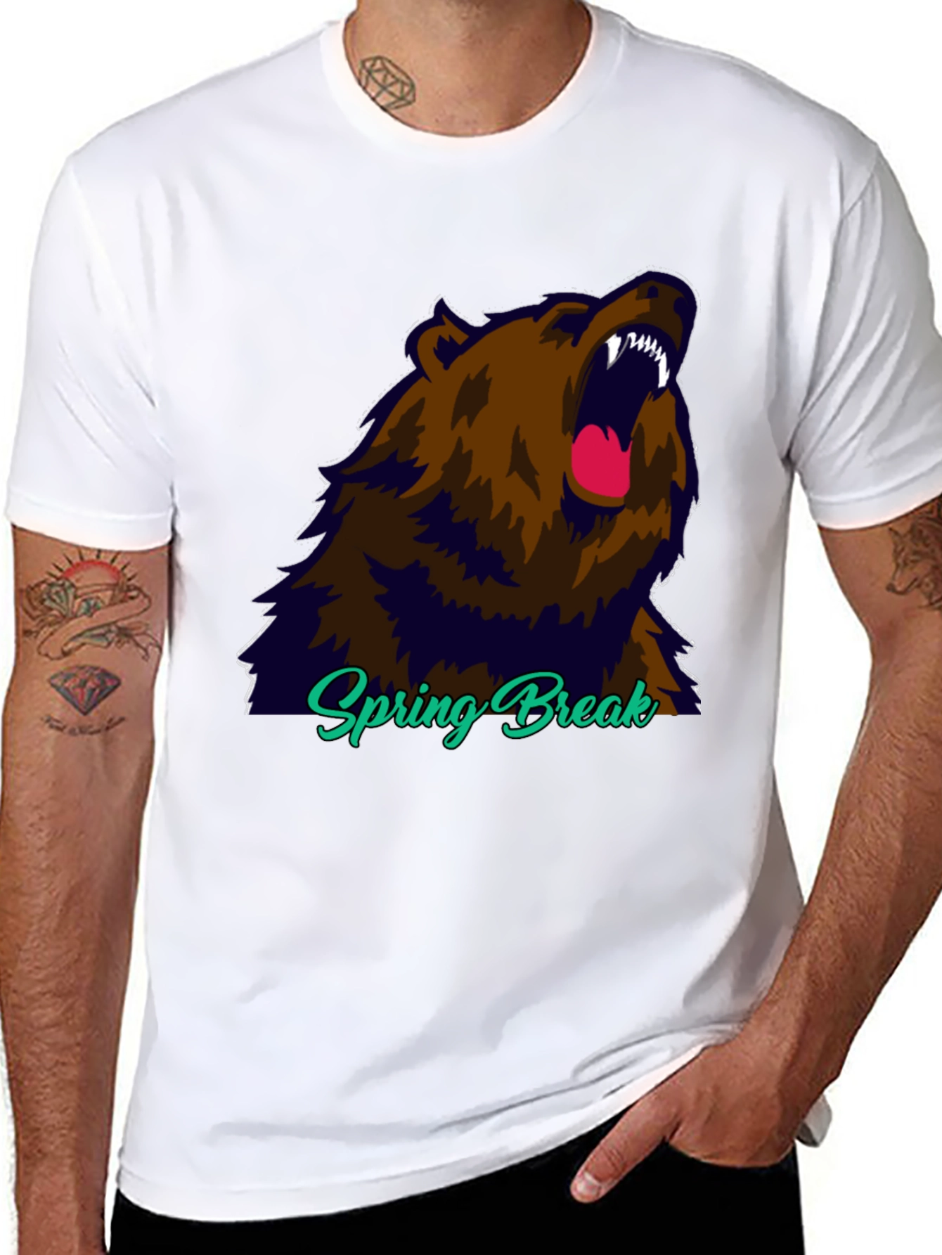 Spring Break Bear Graphic T-Shirt - Black